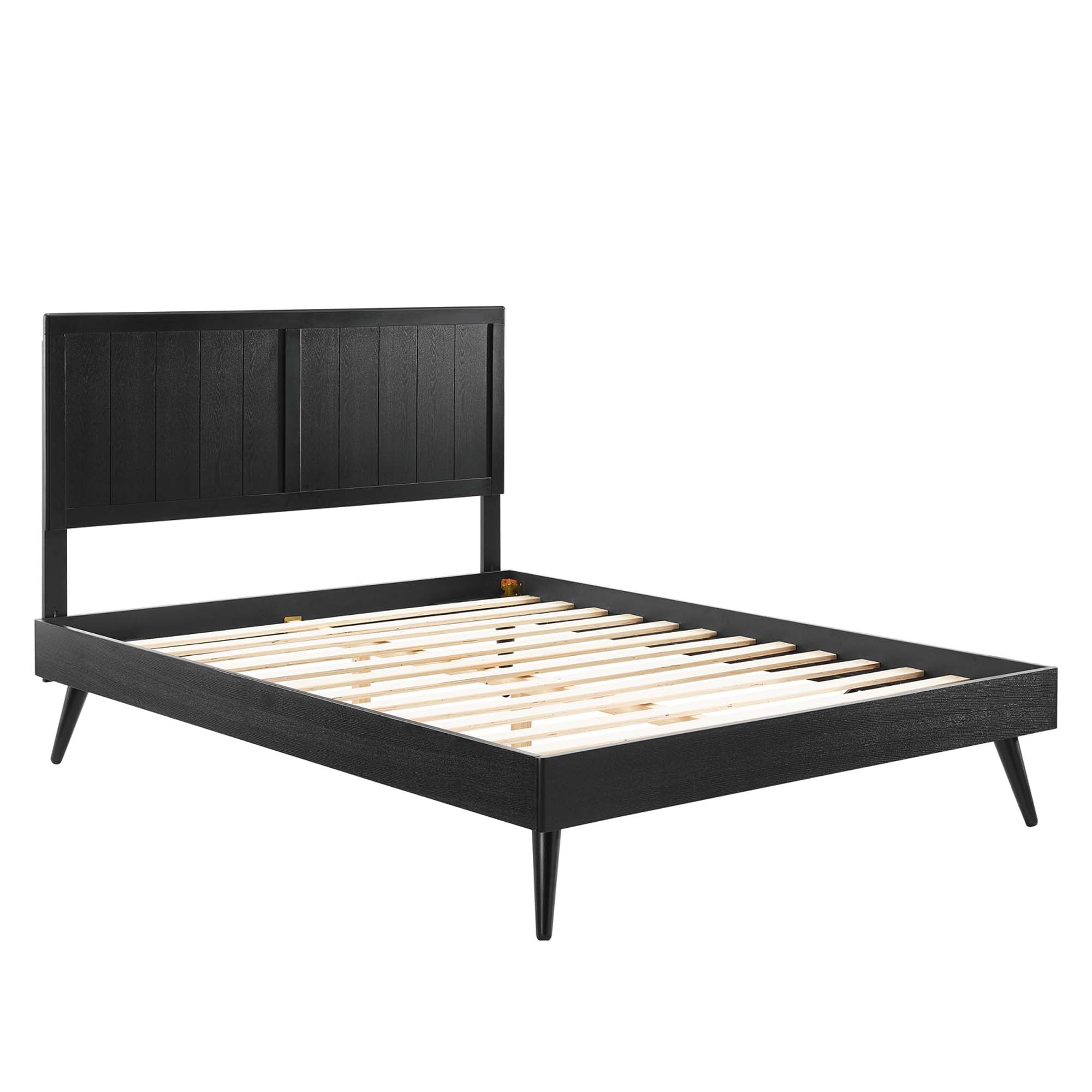 Vasco Alana Full Black Wood Platform Bed – Mid-Century Splayed Legs