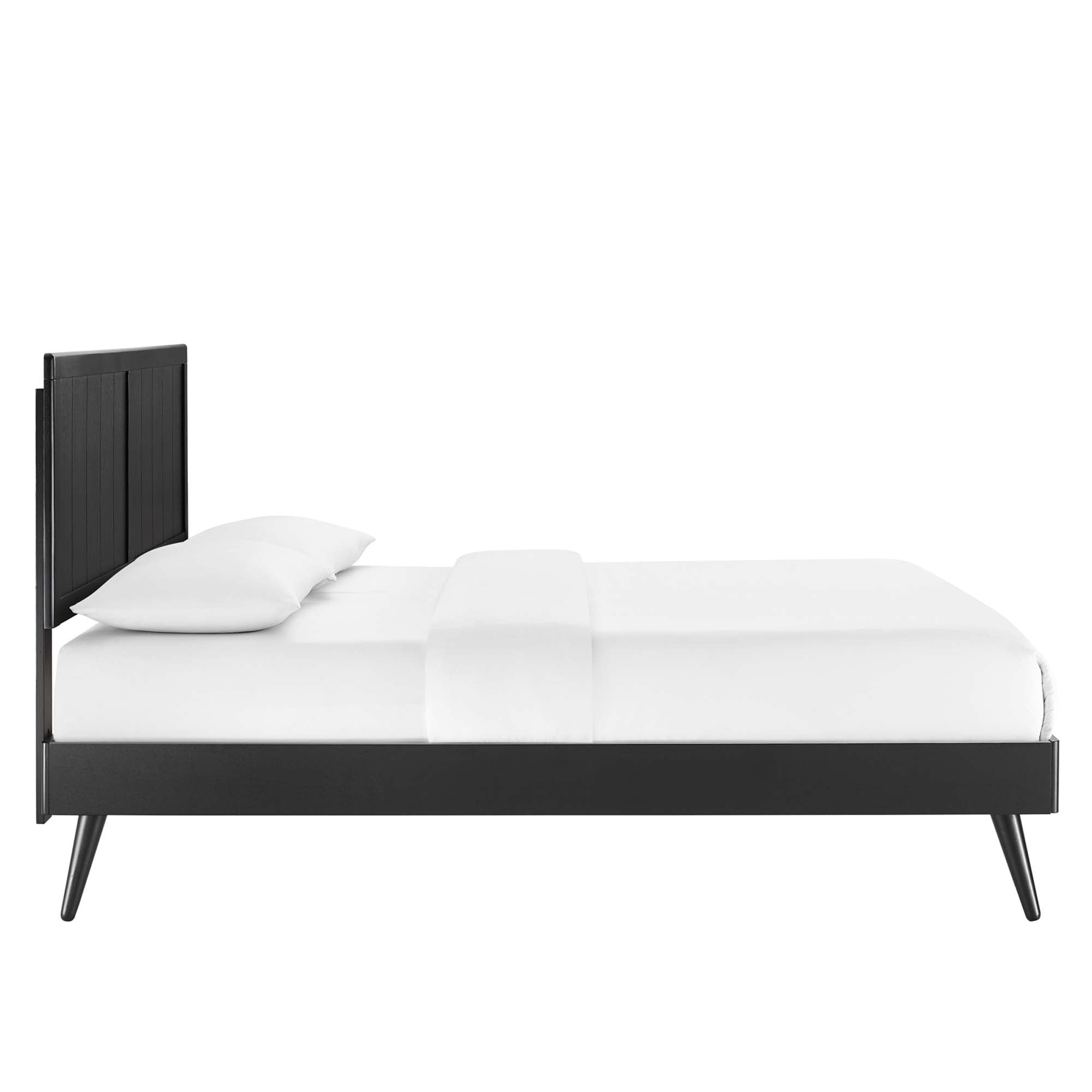 Vasco Alana Full Black Wood Platform Bed – Mid-Century Splayed Legs