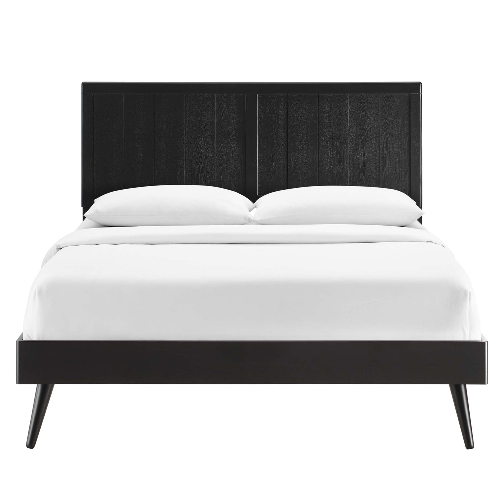 Vasco Alana Full Black Wood Platform Bed – Mid-Century Splayed Legs