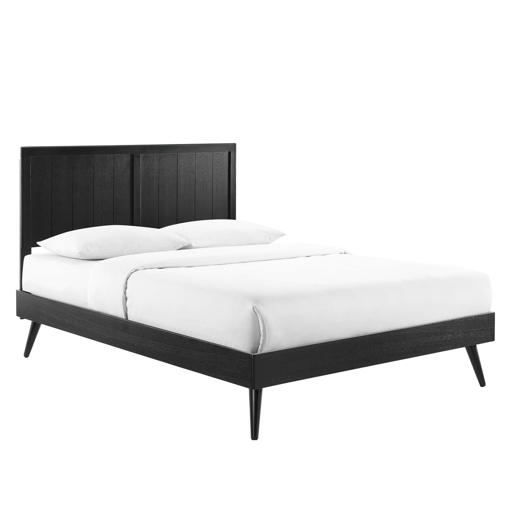 Vasco Alana Collection King Walnut Wooden Bed – Modern Platform Frame with Angled Legs