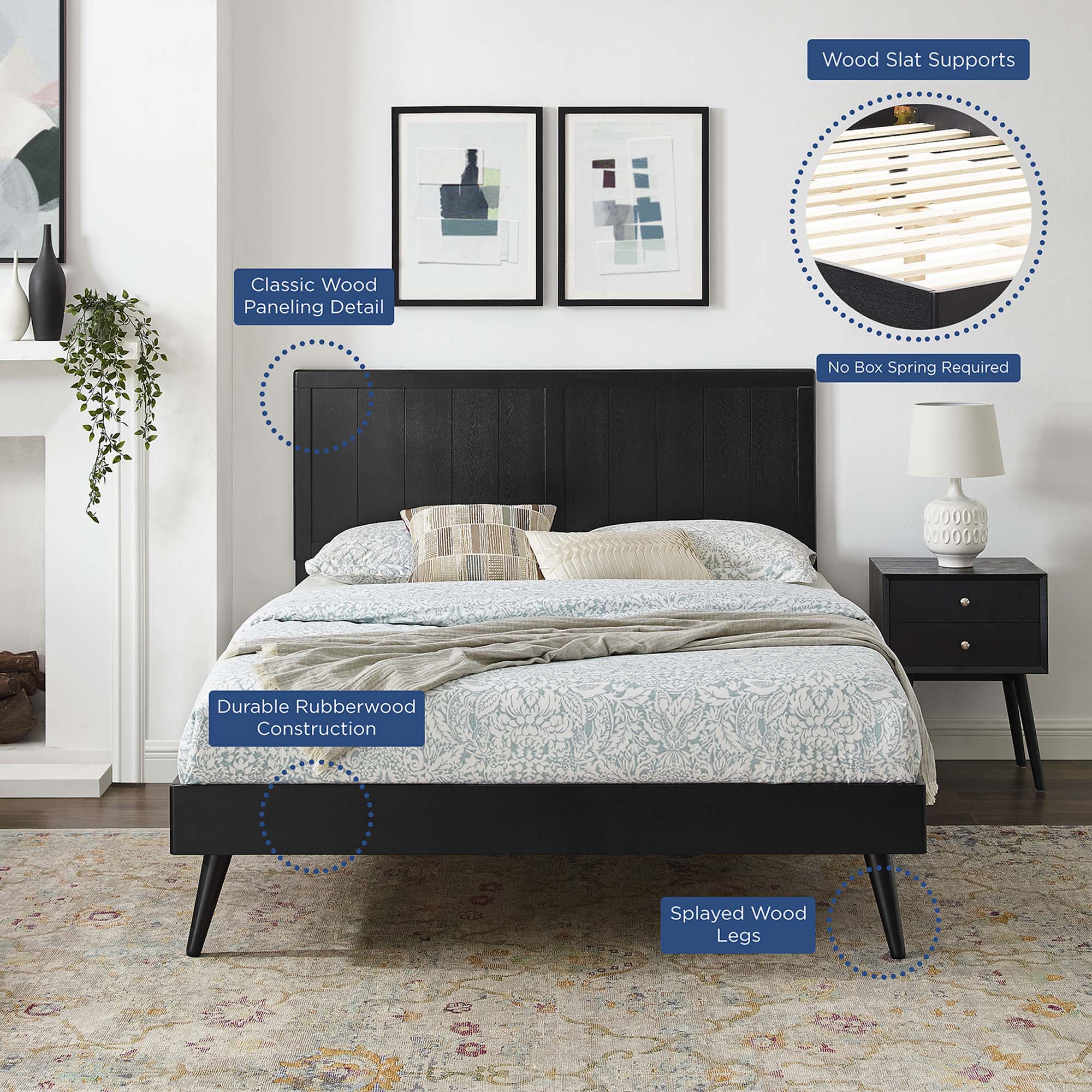 Alana Wood King Platform Bed With Splayed Legs