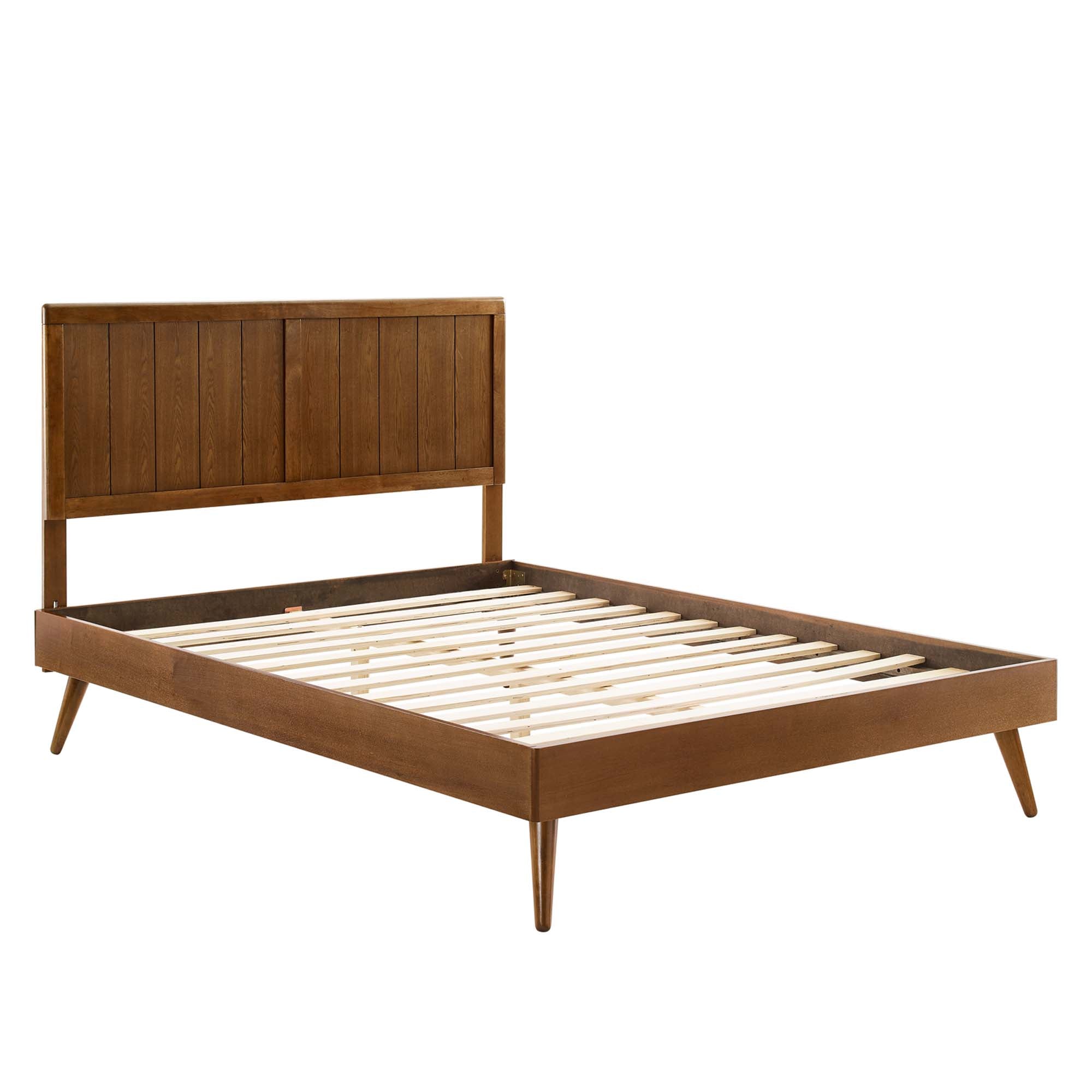 Vasco Alana Collection King Walnut Wooden Bed – Modern Platform Frame with Angled Legs