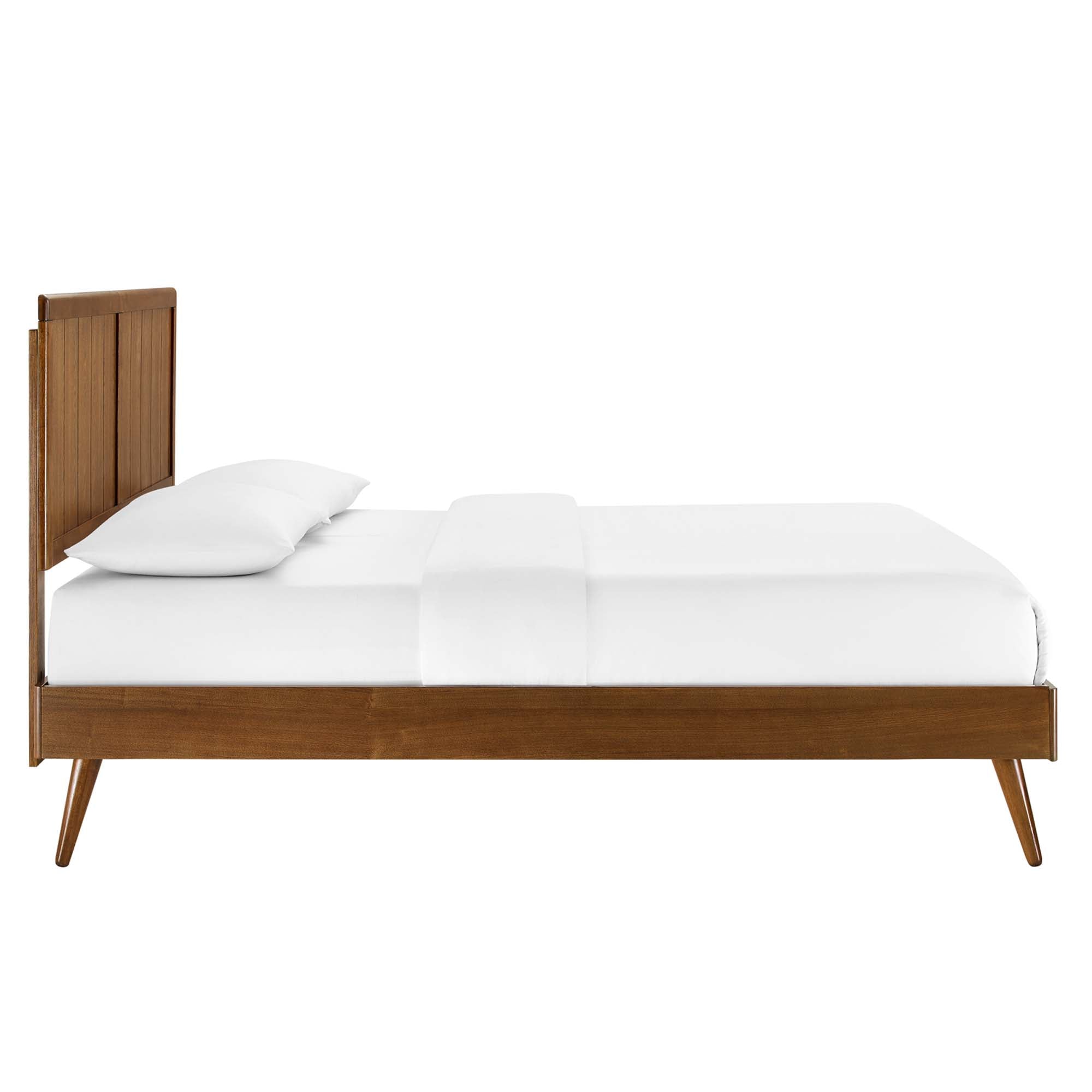 Vasco Alana Collection King Walnut Wooden Bed Modern Platform Frame with Angled Legs