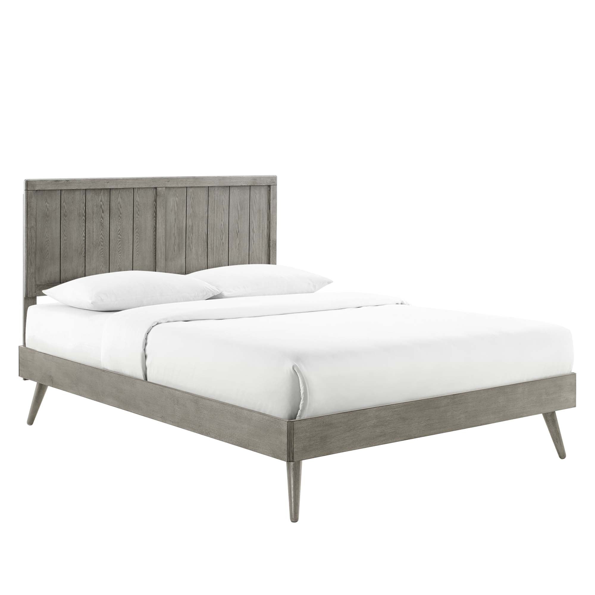 Vasco Alana Twin Gray Wood Platform Bed – Mid-Century Style with Splayed Legs