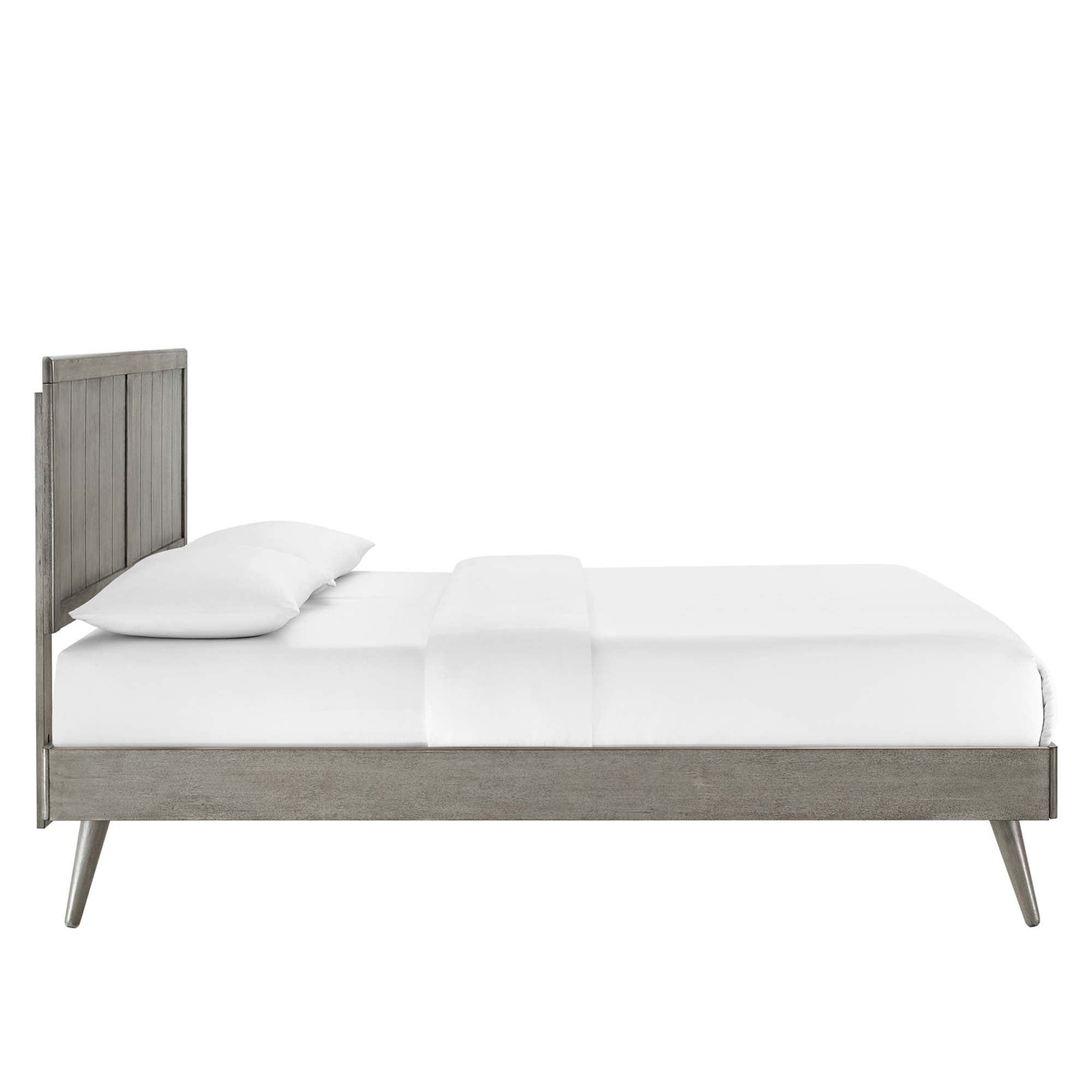 Vasco Alana Twin Gray Wood Platform Bed – Mid-Century Style with Splayed Legs