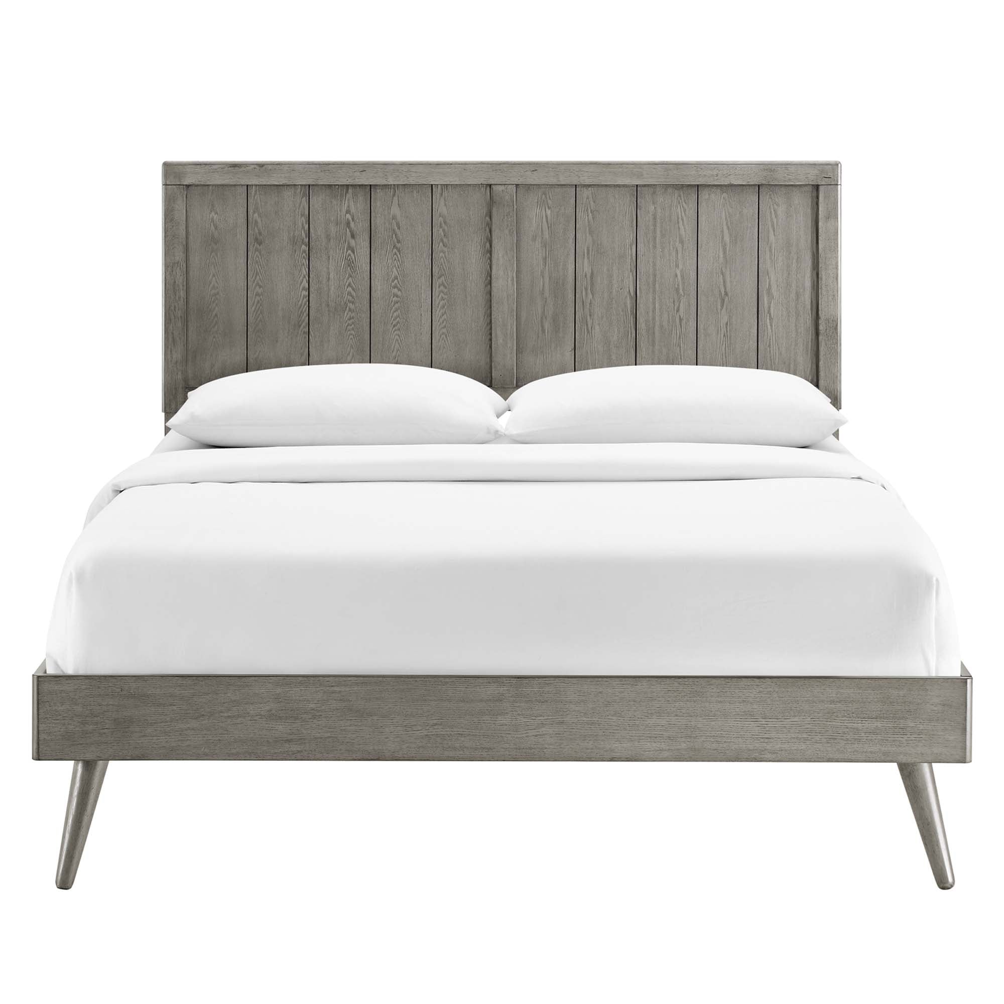 Vasco Alana Twin Gray Wood Platform Bed – Mid-Century Style with Splayed Legs