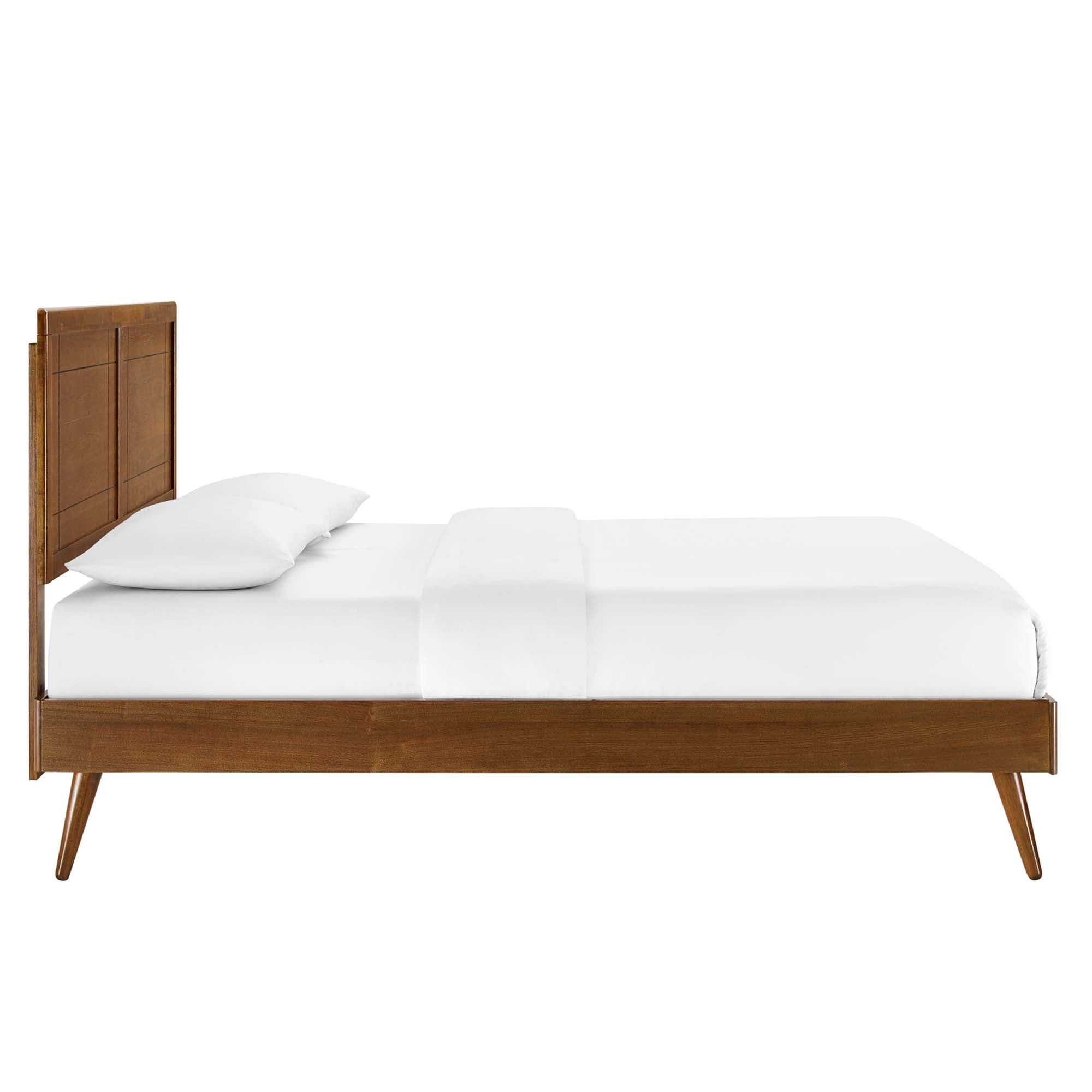 Vision Full Size Walnut Platform Bed – Modern Wood Frame with Window Pane Headboard