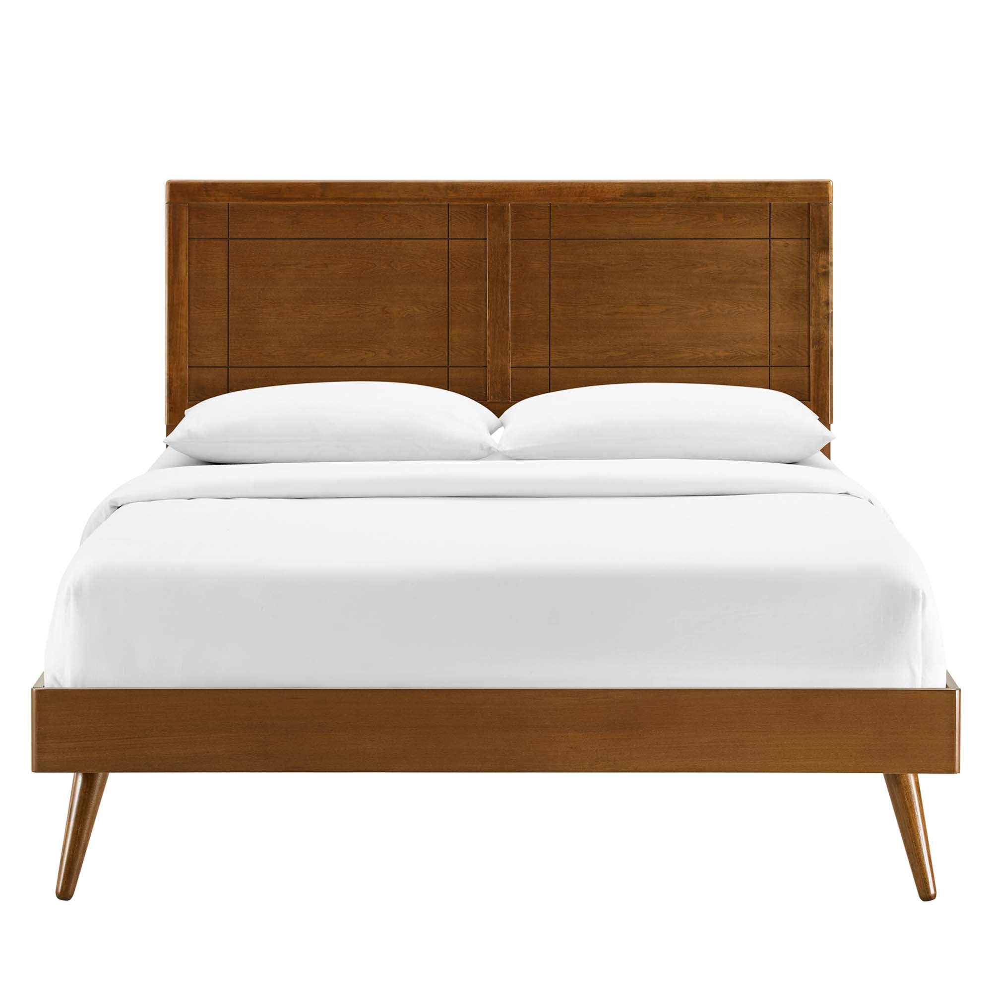 Vision Full Size Walnut Platform Bed Modern Wood Frame with Window Pane Headboard