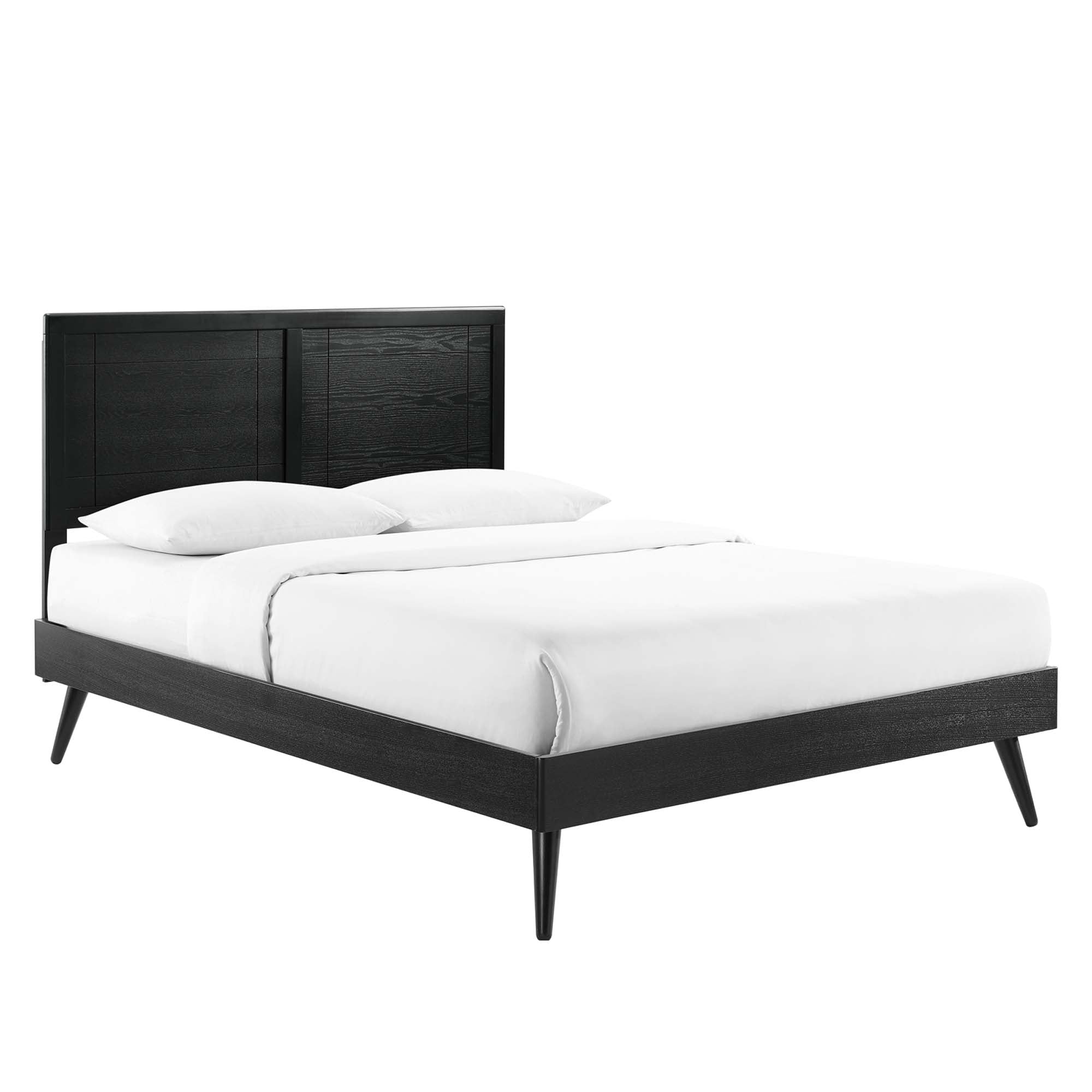 Brighton Twin Wood Platform Bed Frame – Black Finish with Window Pane Headboard