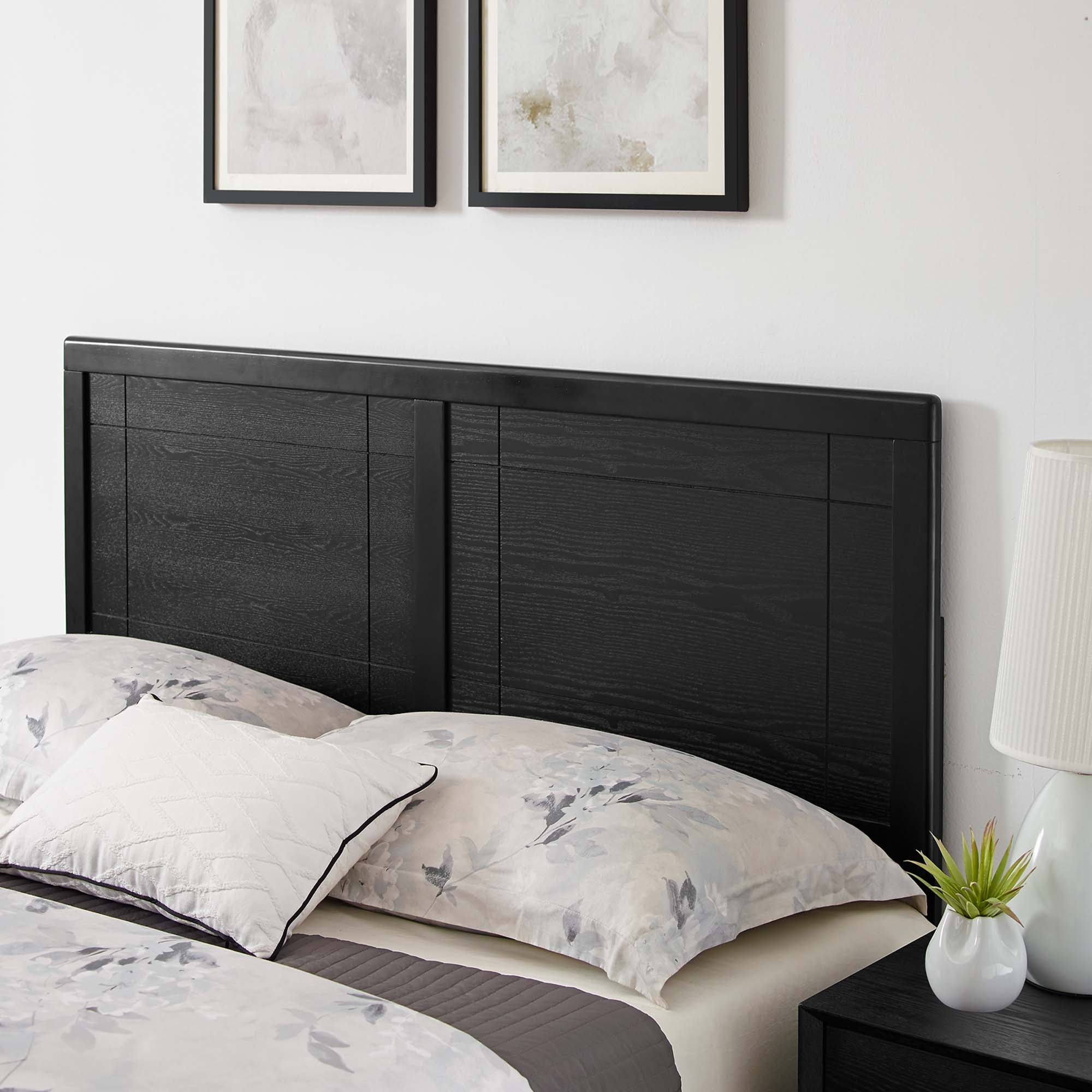Brighton Twin Wood Platform Bed Frame – Black Finish with Window Pane Headboard