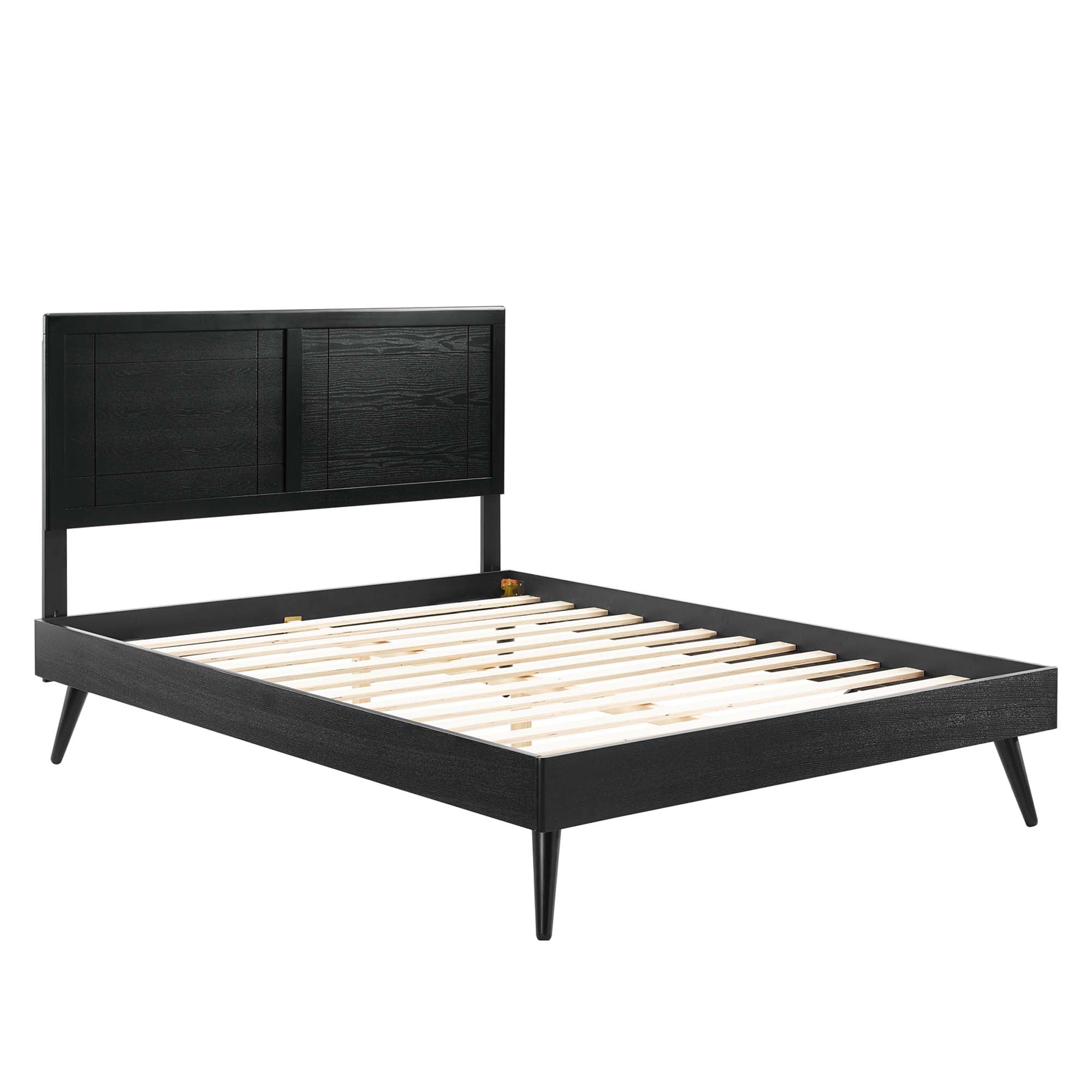 Brighton Twin Wood Platform Bed Frame – Black Finish with Window Pane Headboard