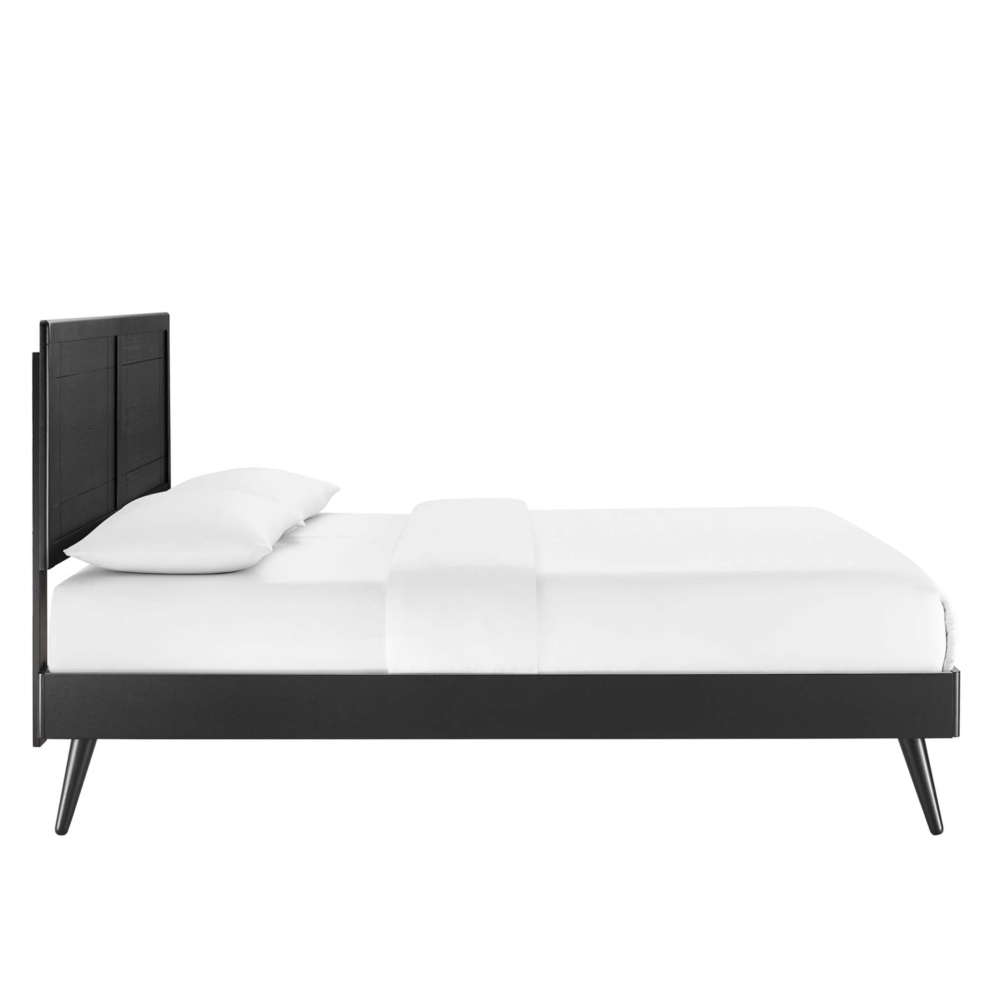 Brighton Twin Wood Platform Bed Frame – Black Finish with Window Pane Headboard