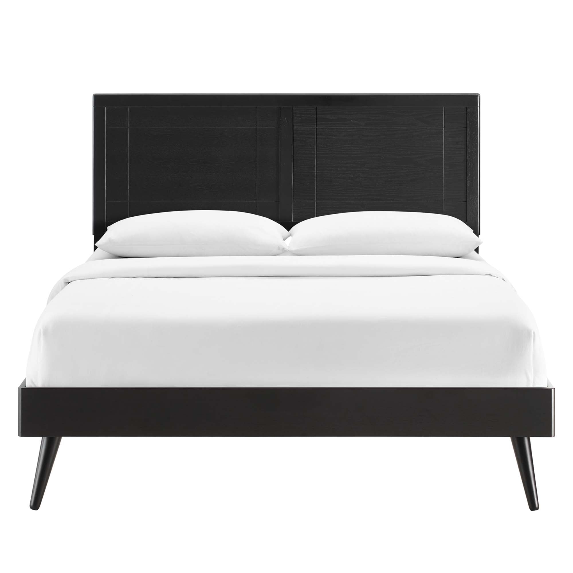 Brighton Twin Wood Platform Bed Frame – Black Finish with Window Pane Headboard