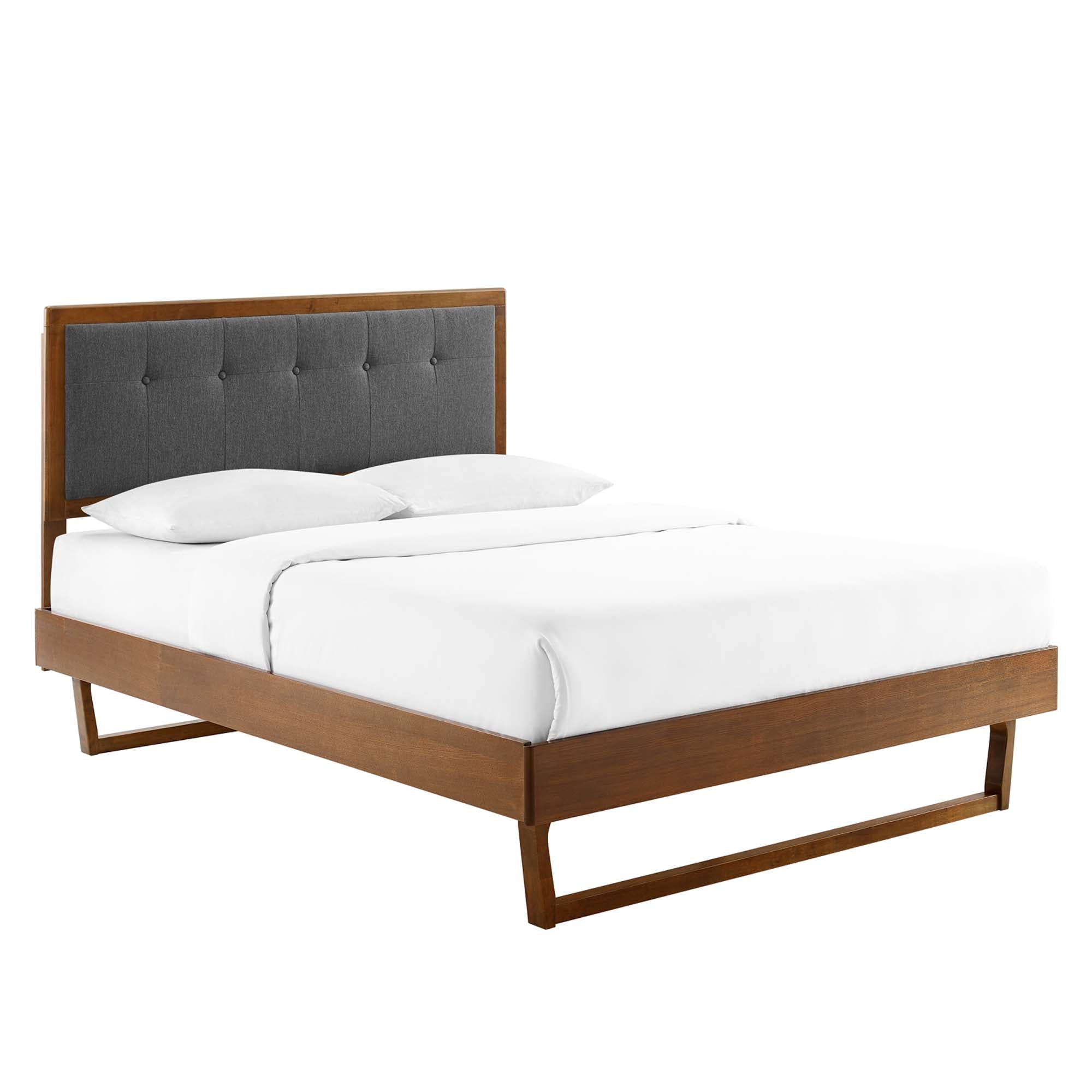 Zane Full Bed in Walnut & Charcoal Wood – Minimalist Angular Platform Style