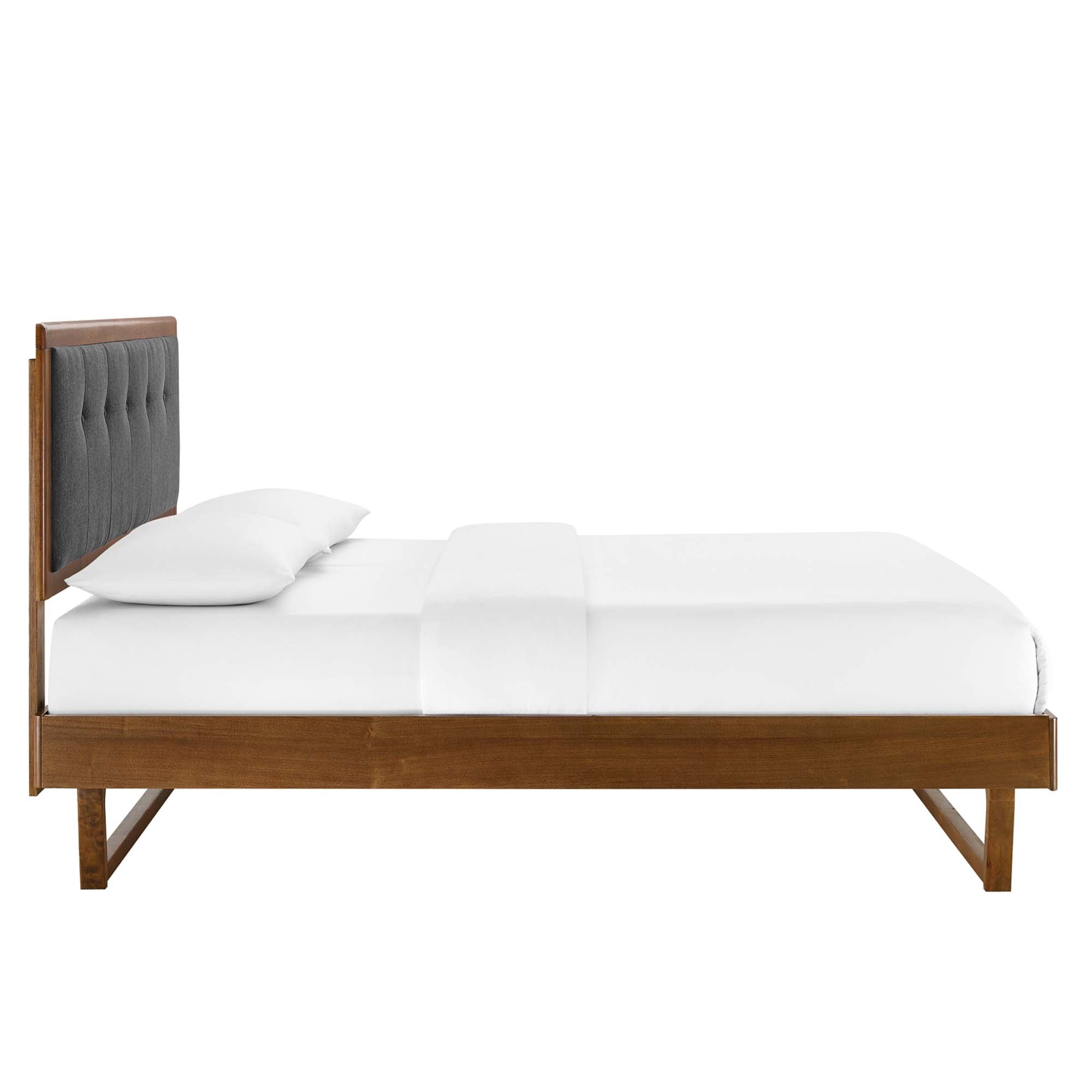 Zane Full Bed in Walnut & Charcoal Wood – Minimalist Angular Platform Style