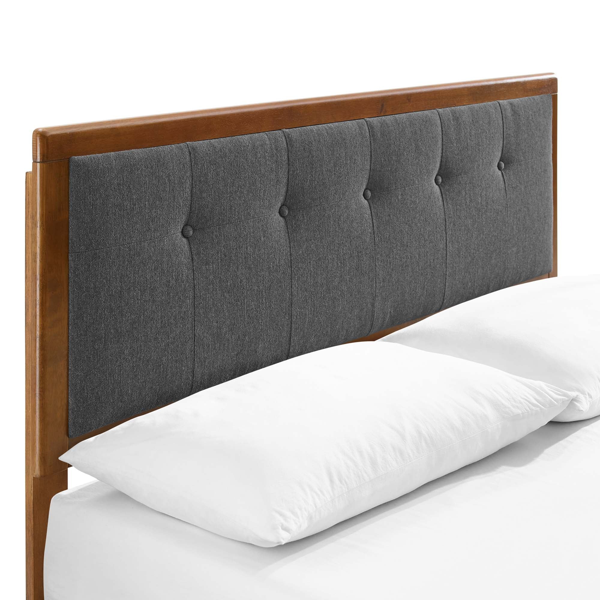 Zane Full Bed in Walnut & Charcoal Wood – Minimalist Angular Platform Style
