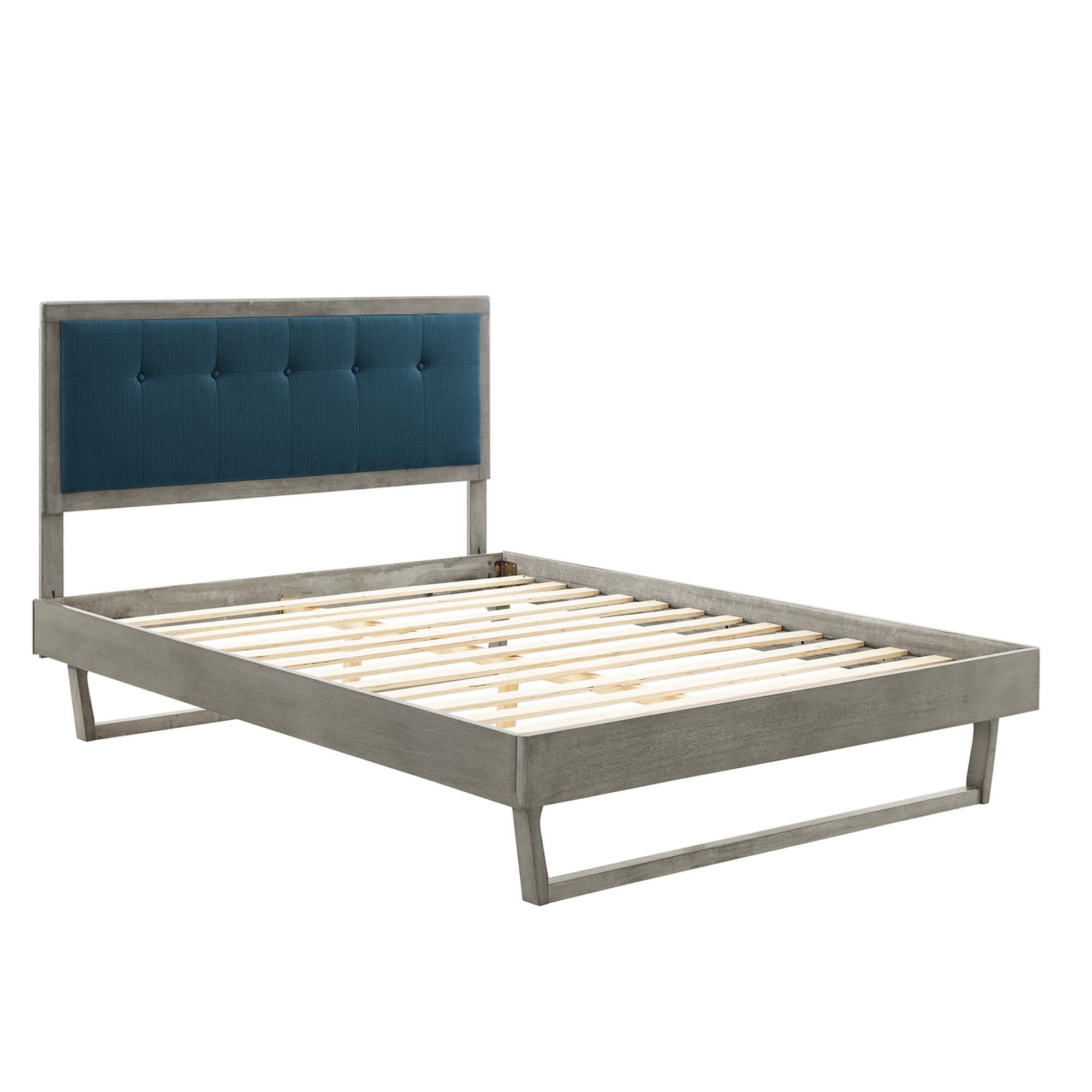 Willow Wood King Platform Bed With Angular Frame, Gray Azure