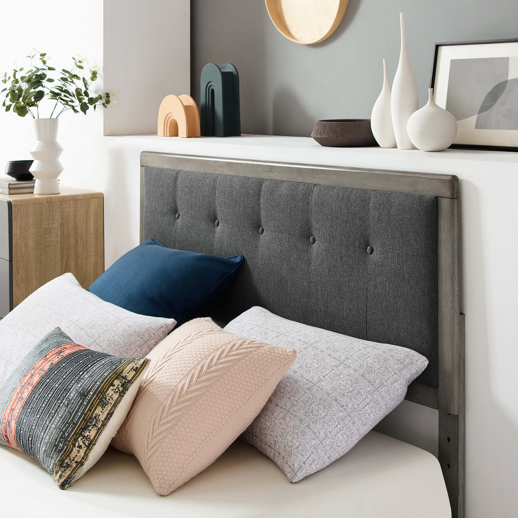 King Size Darian Wooden Platform Bed Charcoal Grey Finish & Angular Frame