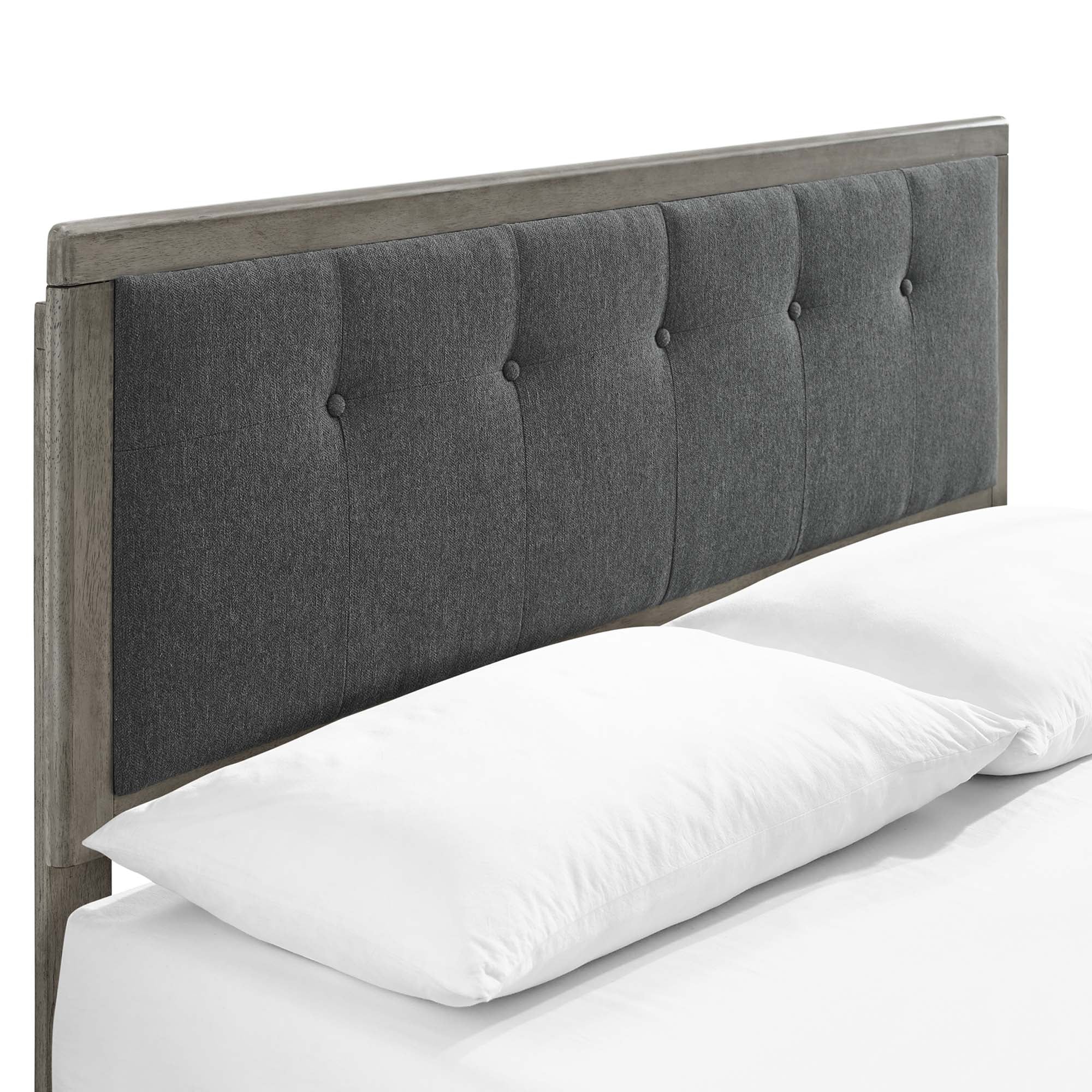 King Size Darian Wooden Platform Bed – Charcoal Grey Finish & Angular Frame