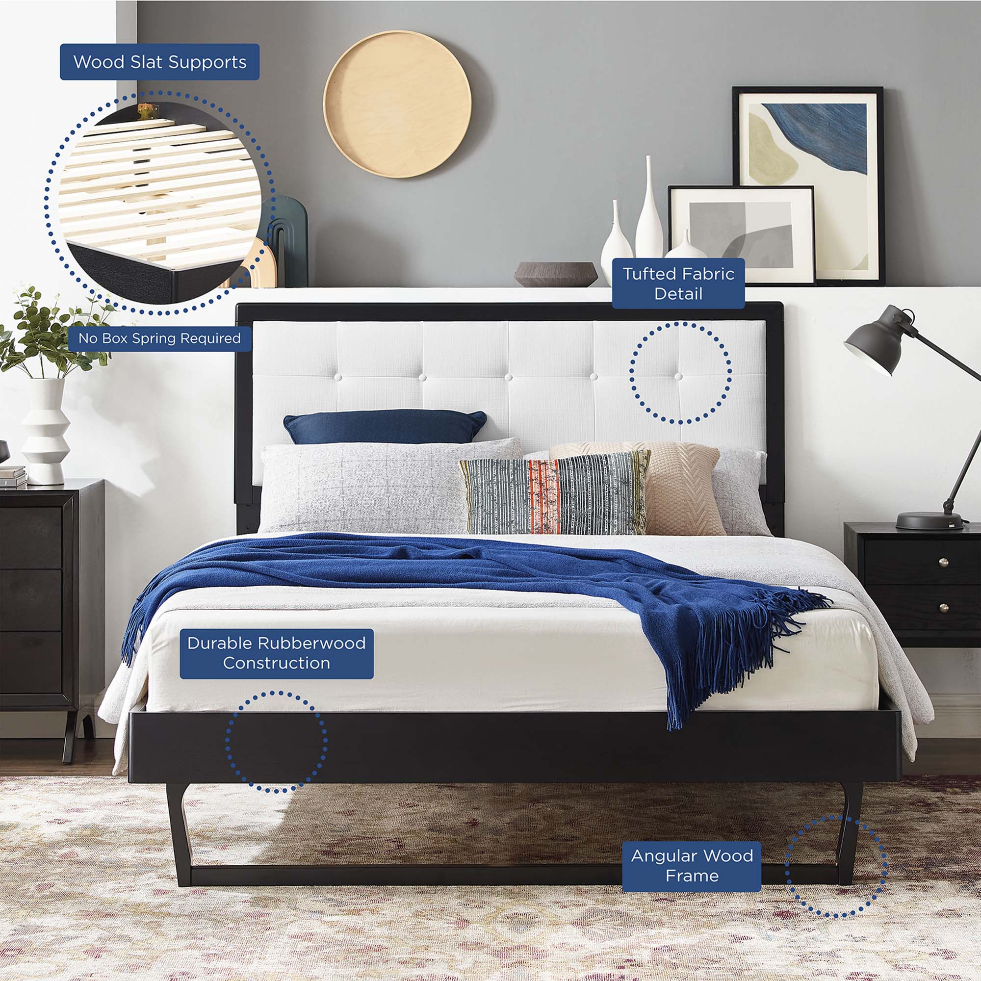 Elsie Ivory Queen Performance Velvet Bed – Tufted Headboard & Nailhead Detail