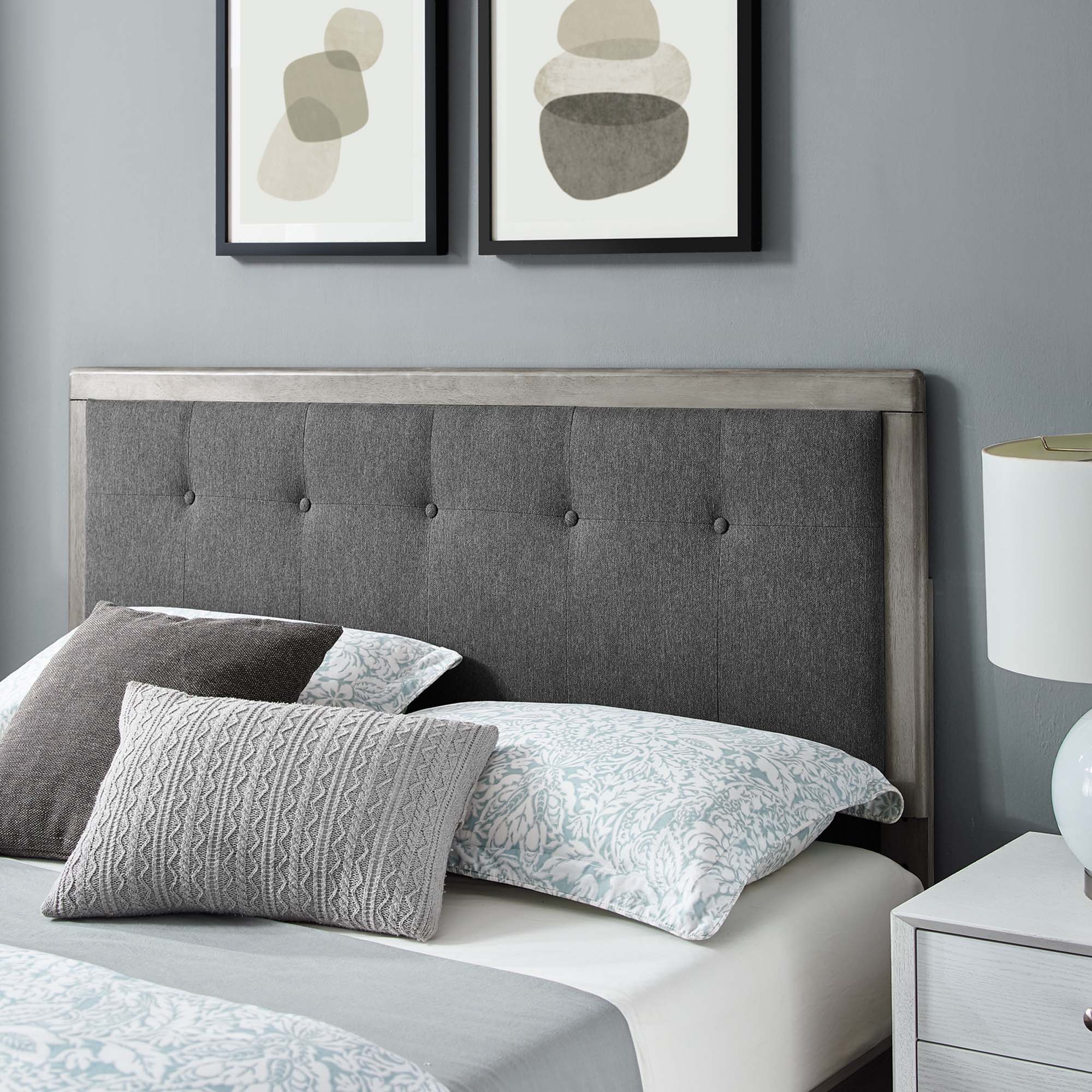 Frey Full Wood Platform Bed – Tufted Headboard with Splayed Legs