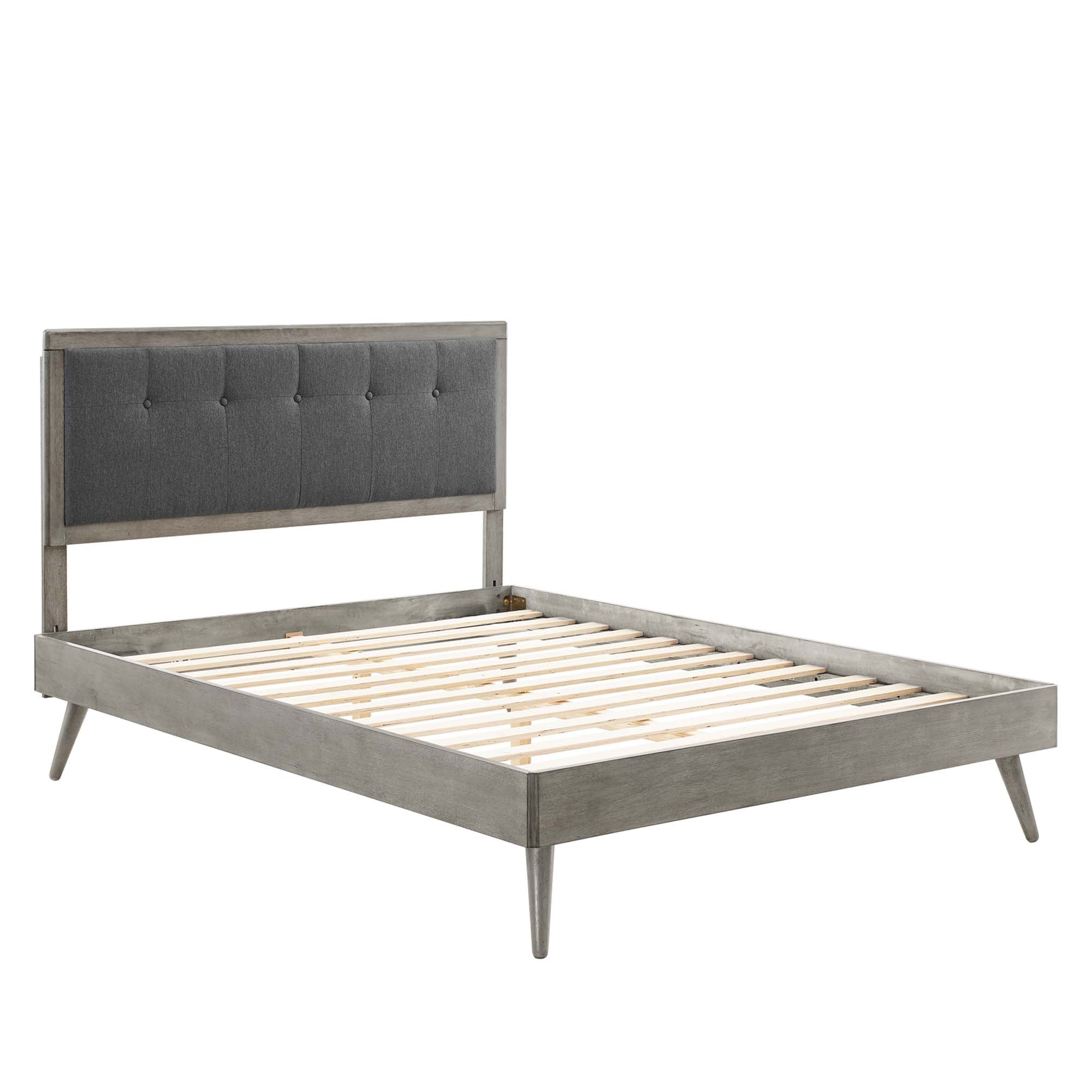 Frey Full Wood Platform Bed – Tufted Headboard with Splayed Legs