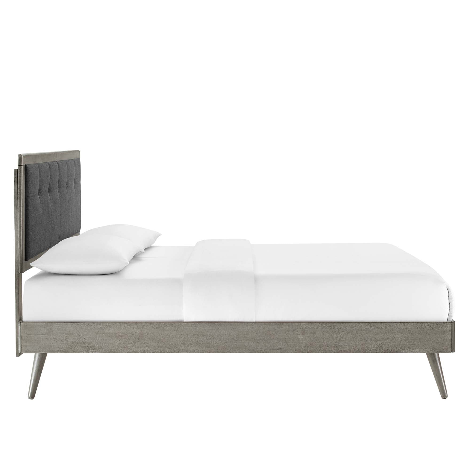 Frey Full Wood Platform Bed – Tufted Headboard with Splayed Legs