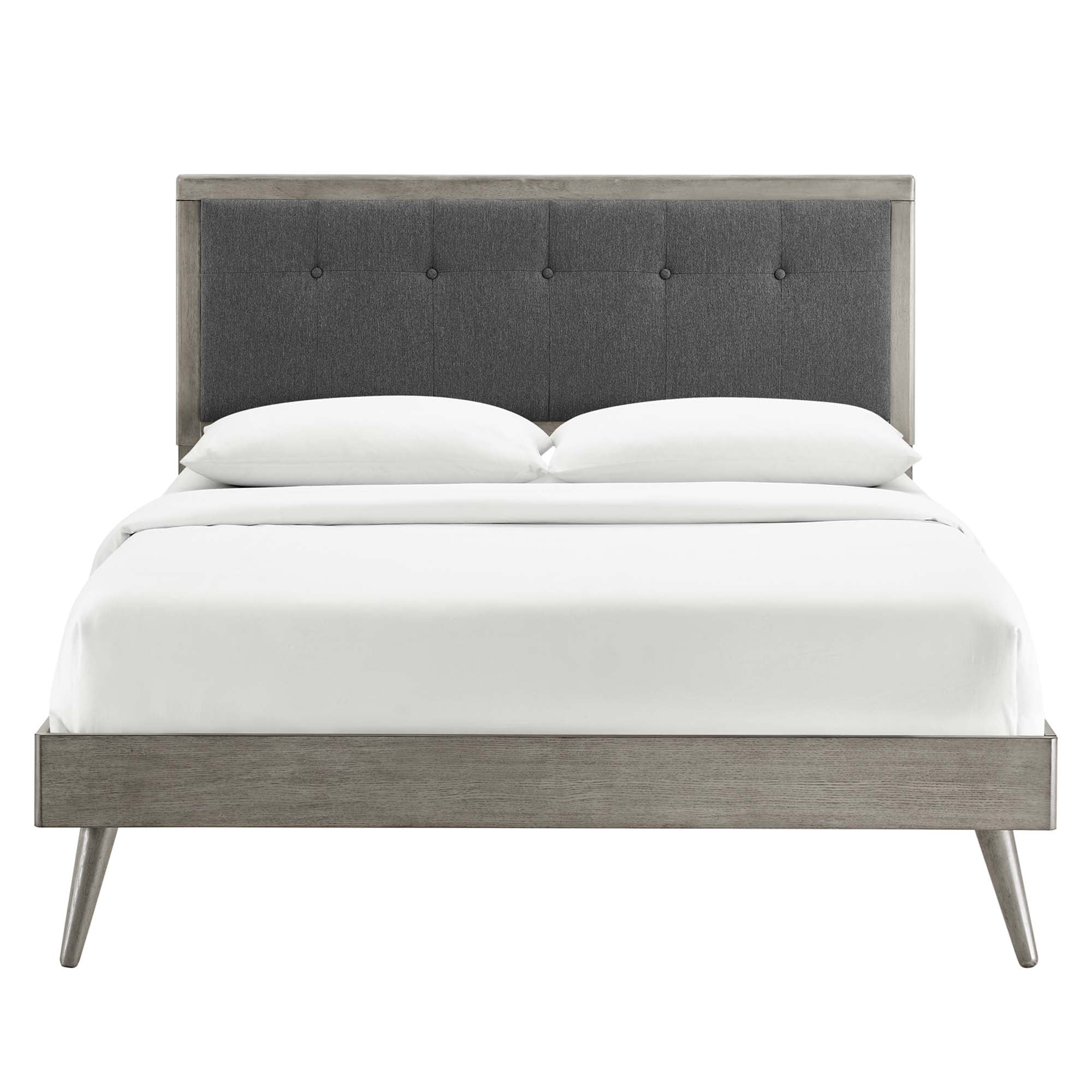 Frey Full Wood Platform Bed – Tufted Headboard with Splayed Legs