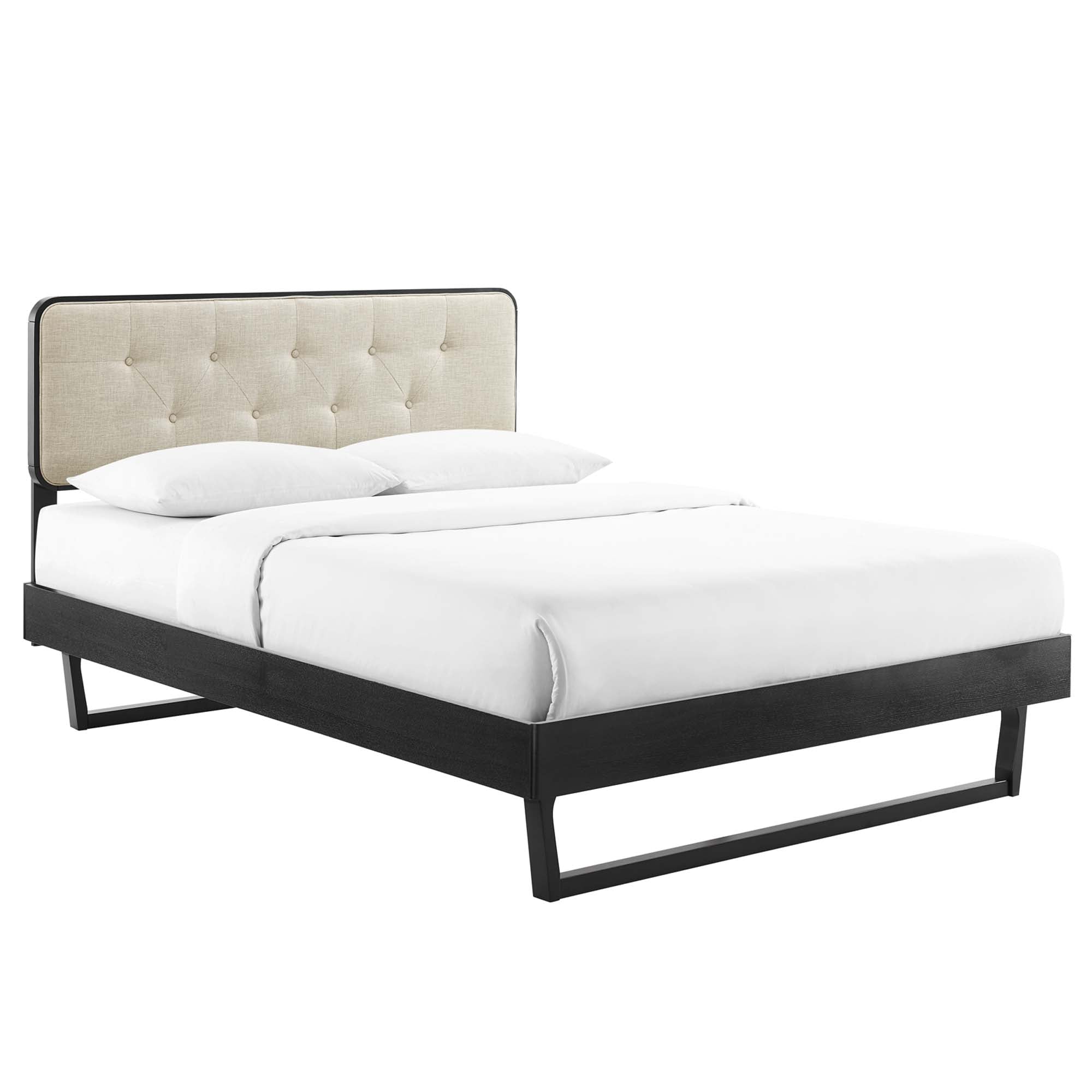 Delmar Full Platform Bed Frame – Durable Wood Construction with Mid-Century Angular Design