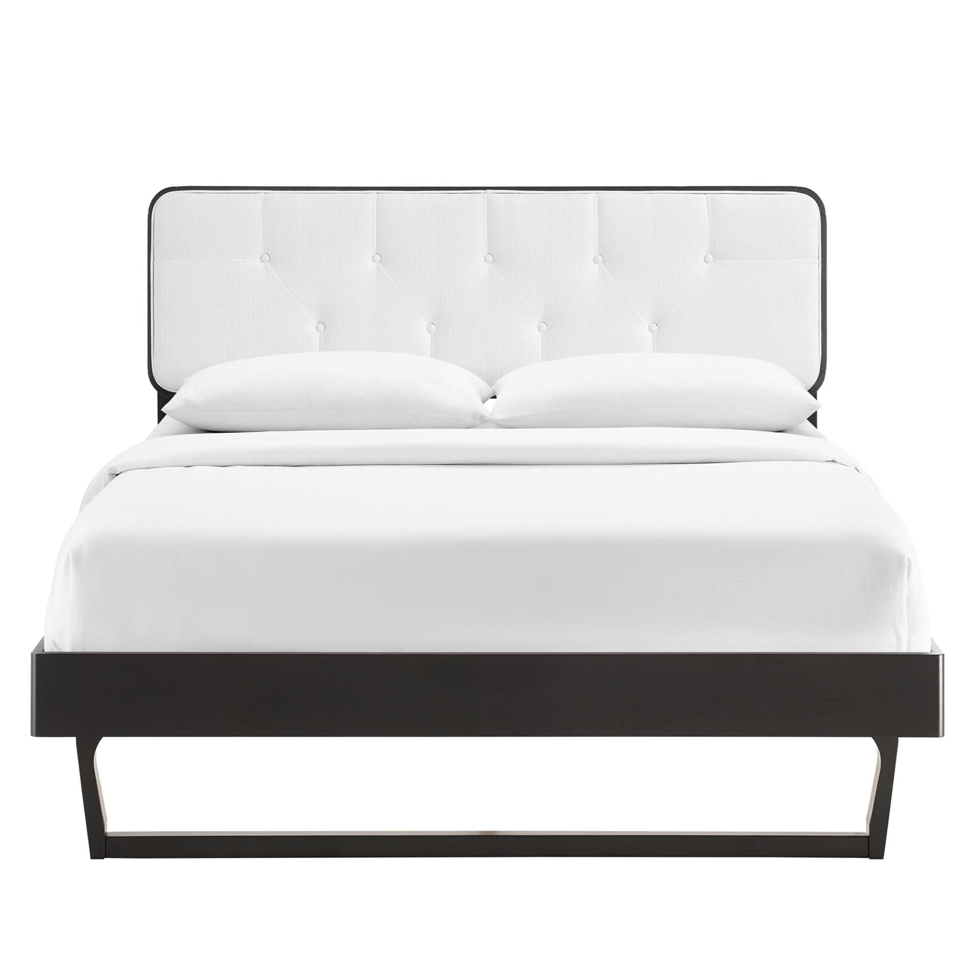 Delmar Full Platform Bed Frame – Durable Wood Construction with Mid-Century Angular Design