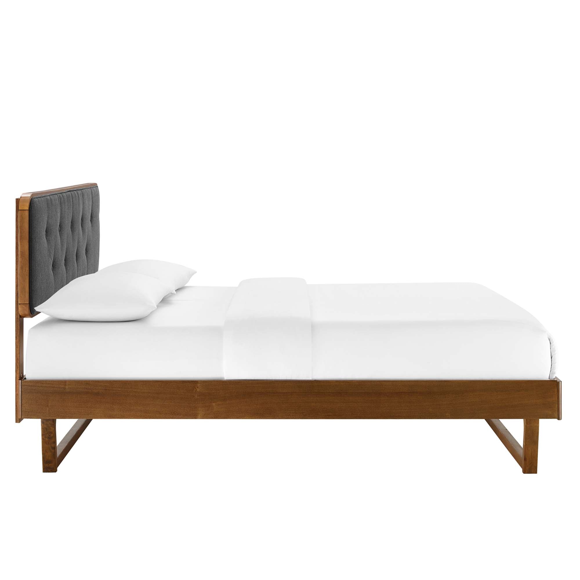 Brenith King Walnut Wood Platform Bed Set – With Tufted Headboard