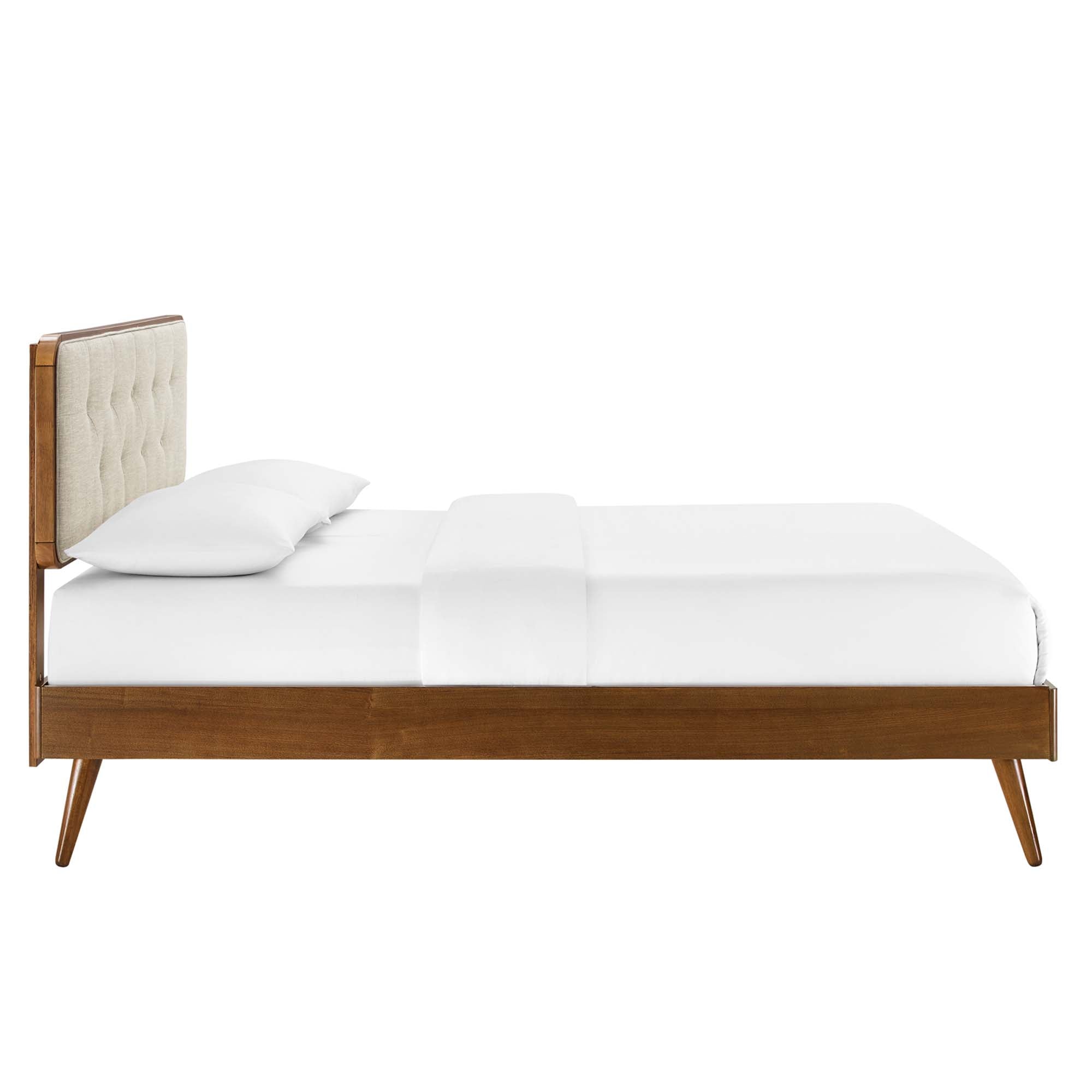 Bridgette Wood King Platform Bed With Splayed Legs, Walnut Beige