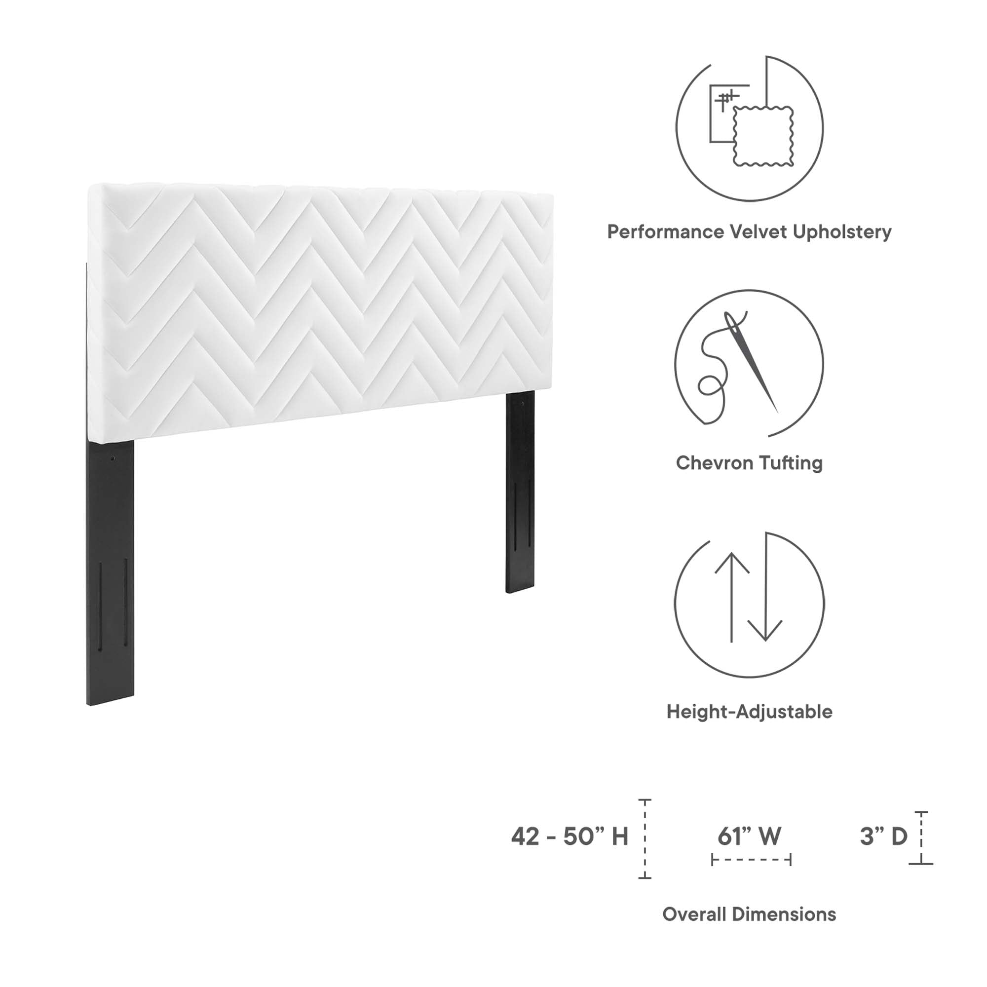 Mercy Chevron Tufted Performance Velvet Twin Headboard, White