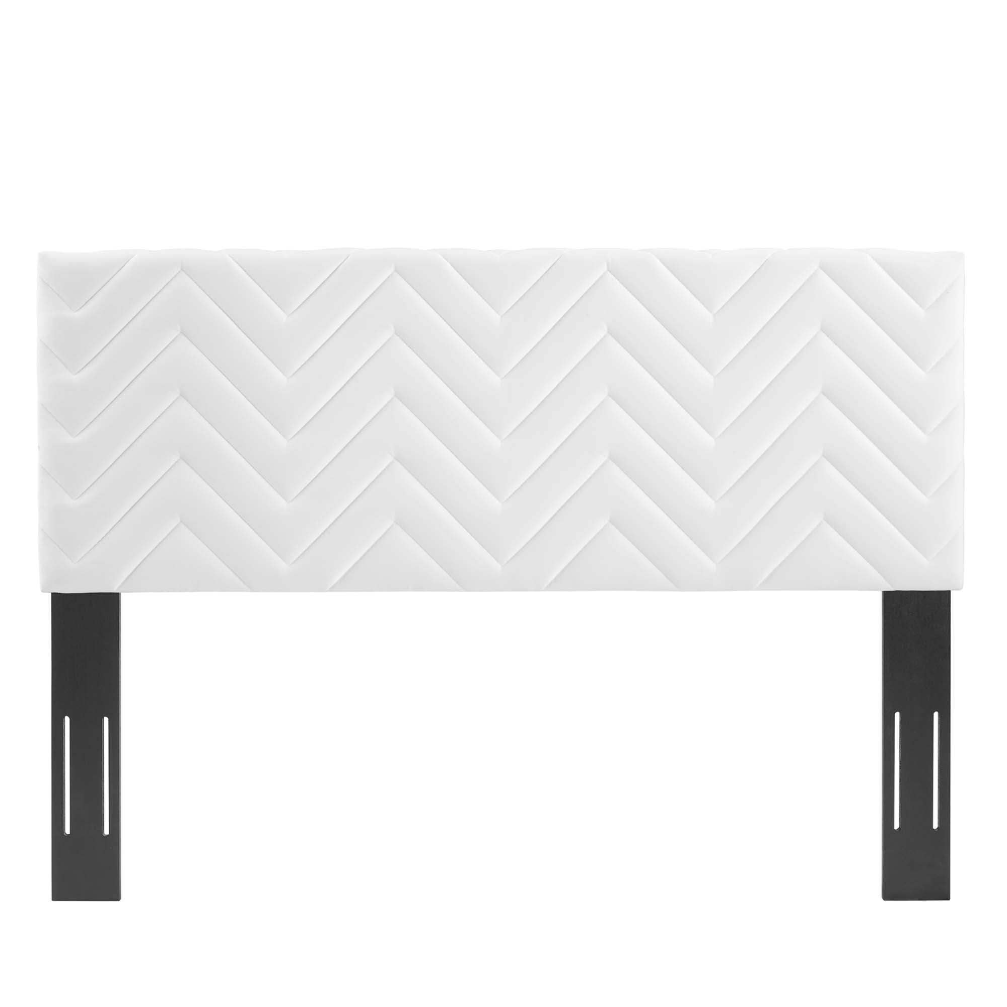 Mercy Chevron Tufted Performance Velvet Full/Queen Headboard, White