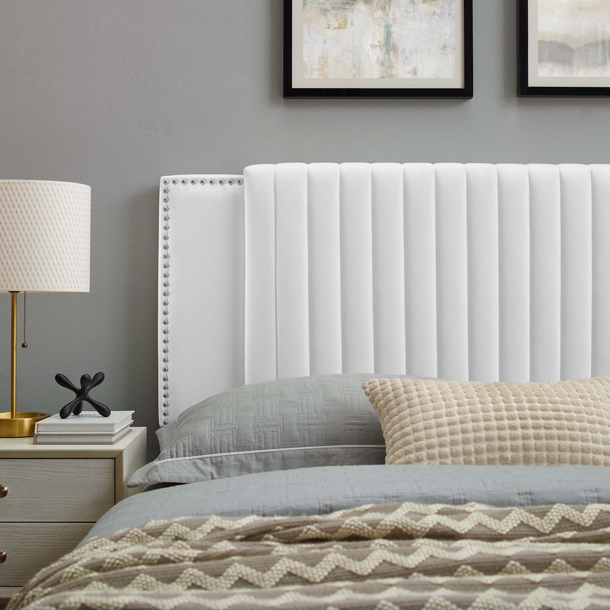 Felicity Channel Tufted Performance Velvet Twin Headboard, White
