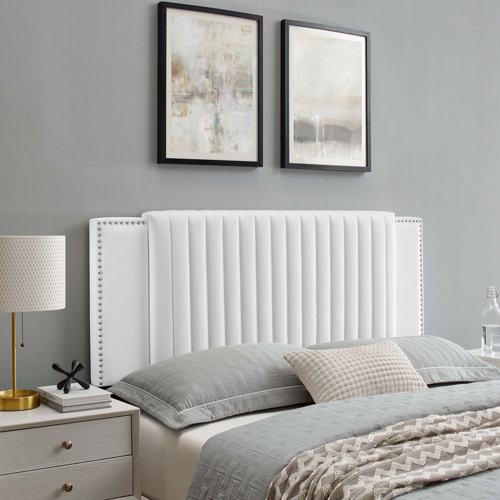 Felicity Channel Tufted Performance Velvet Twin Headboard, White