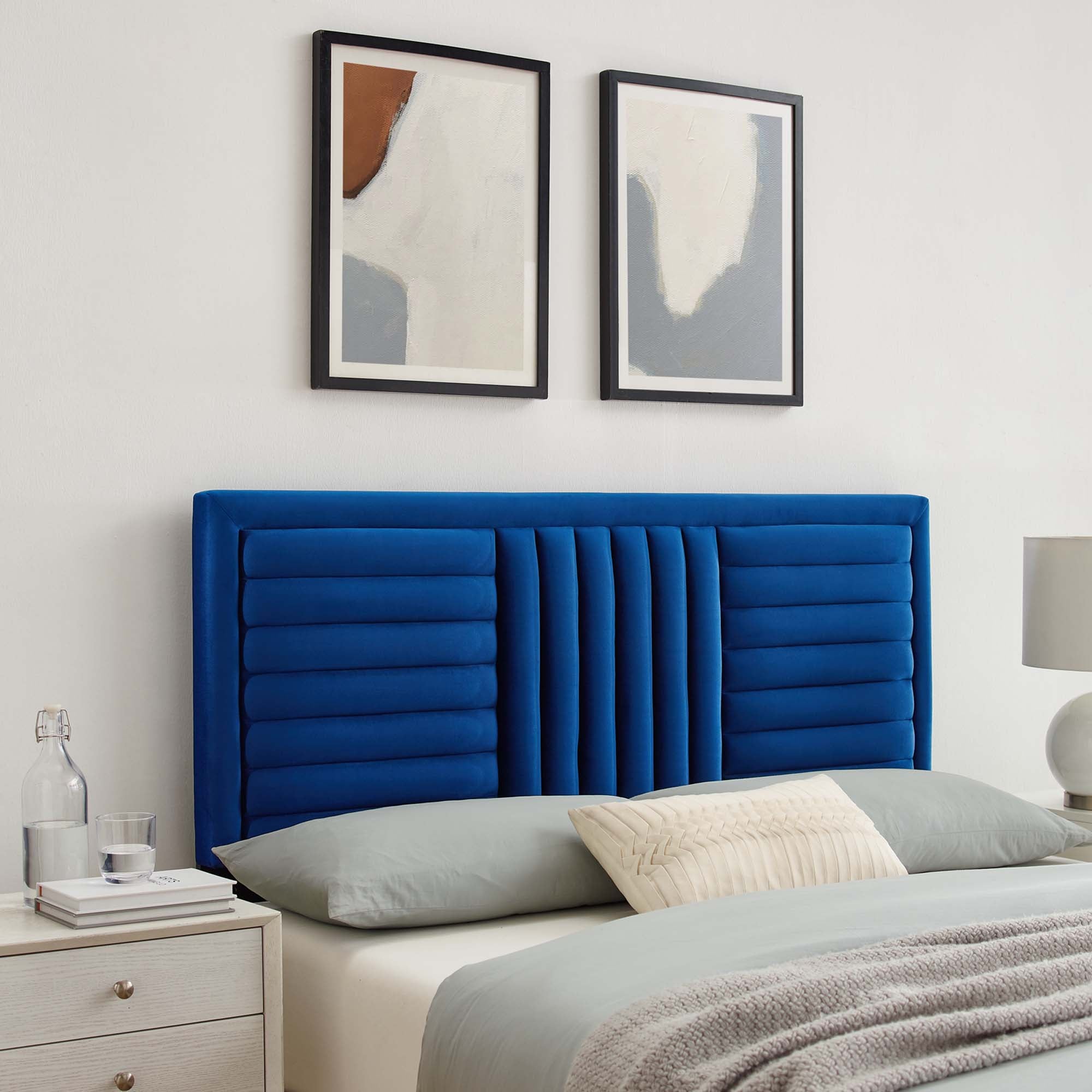 Believe Channel Tufted Performance Velvet Full/Queen Headboard, Navy