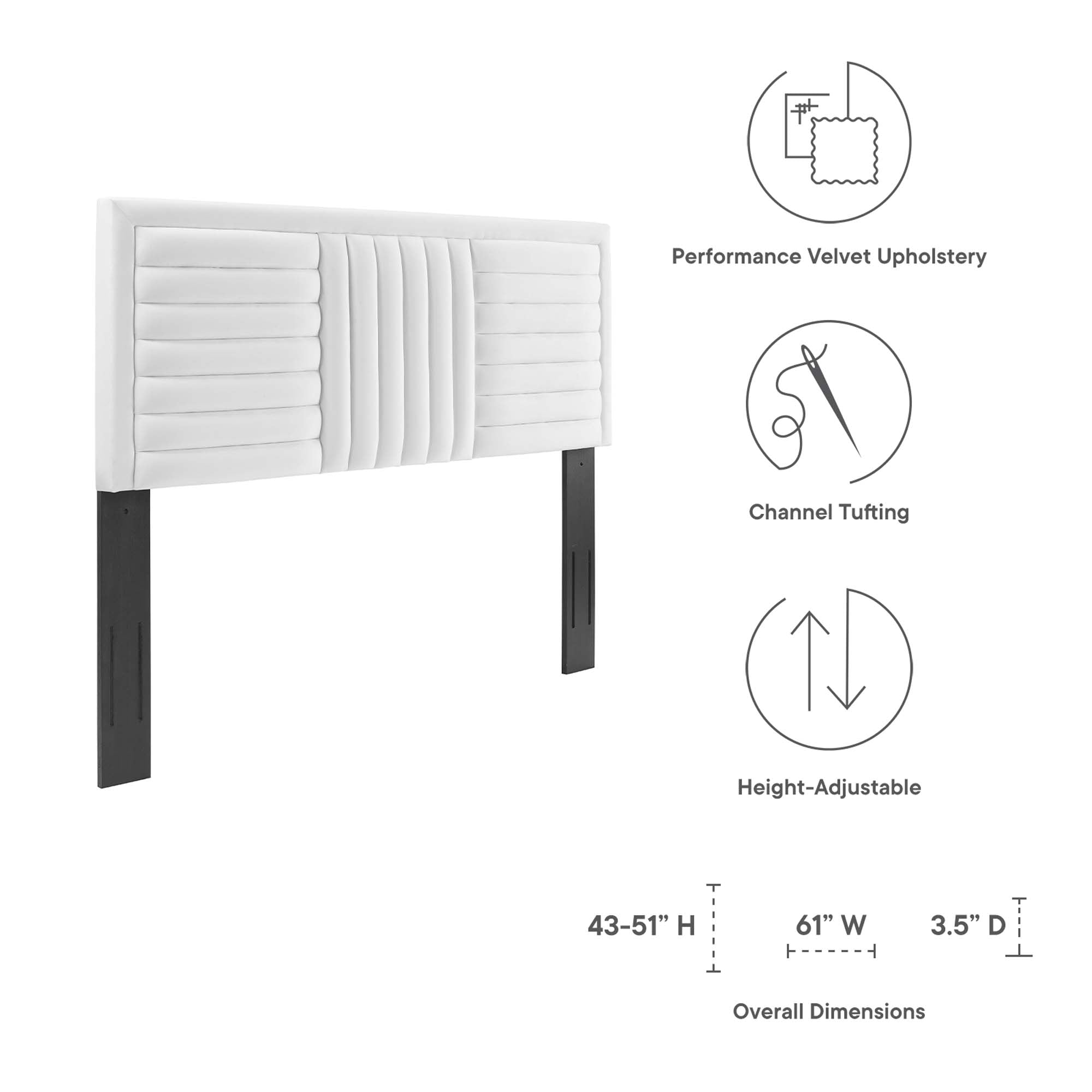 Believe Channel Tufted Performance Velvet Full/Queen Headboard, White