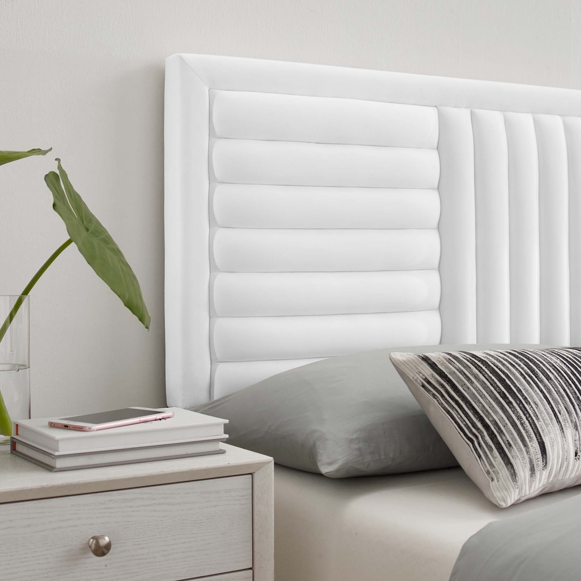 Believe Channel Tufted Performance Velvet Full/Queen Headboard, White