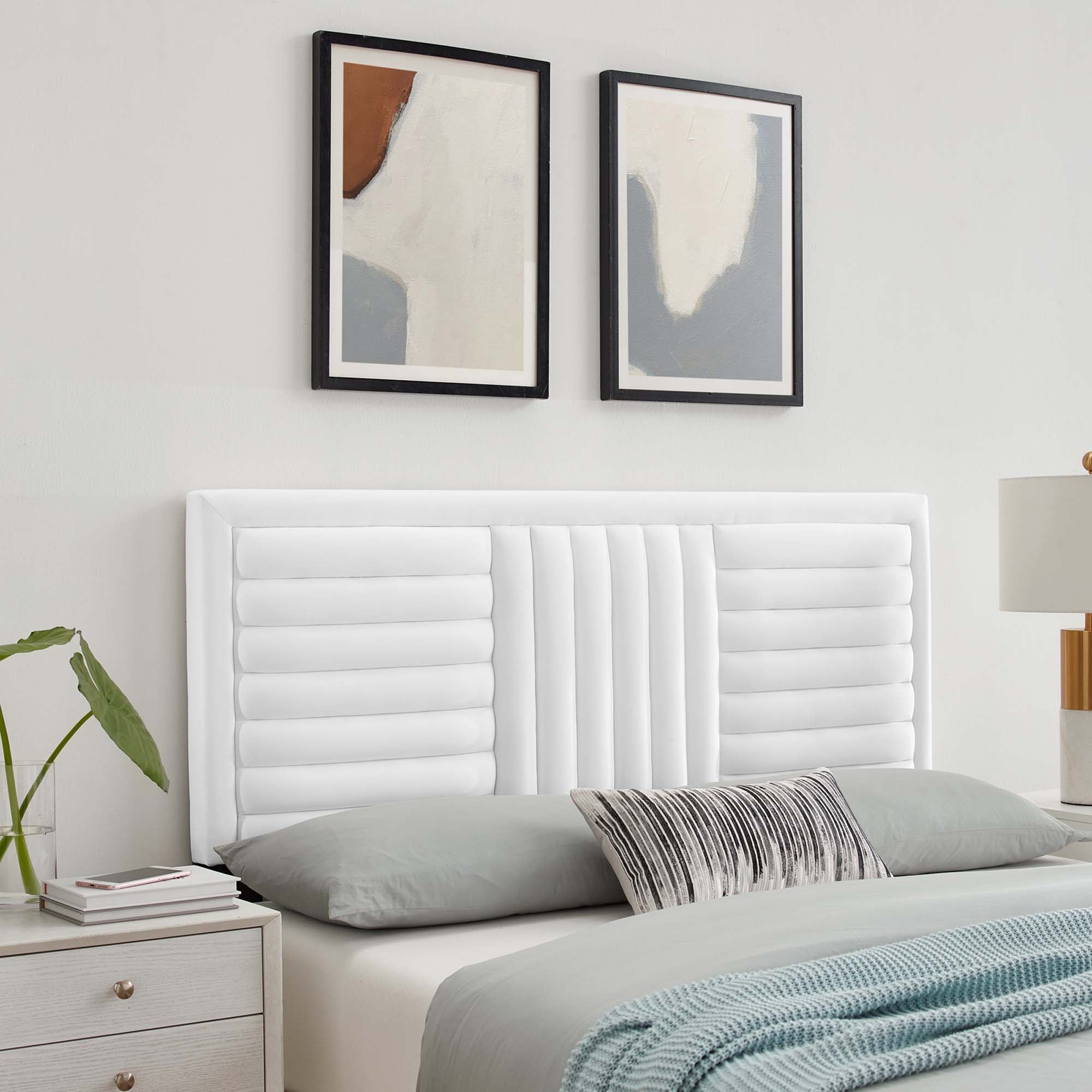 Believe Channel Tufted Performance Velvet King/California King Headboard, White