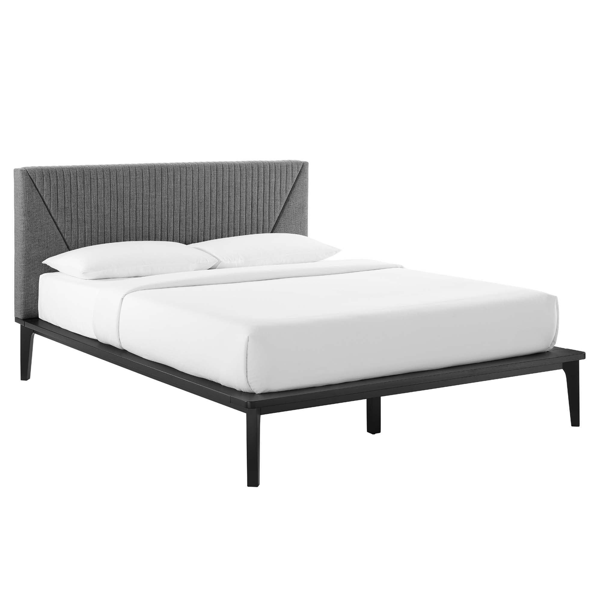 Palermo Queen Polyester Upholstered Platform Bed – Padded Headboard Design