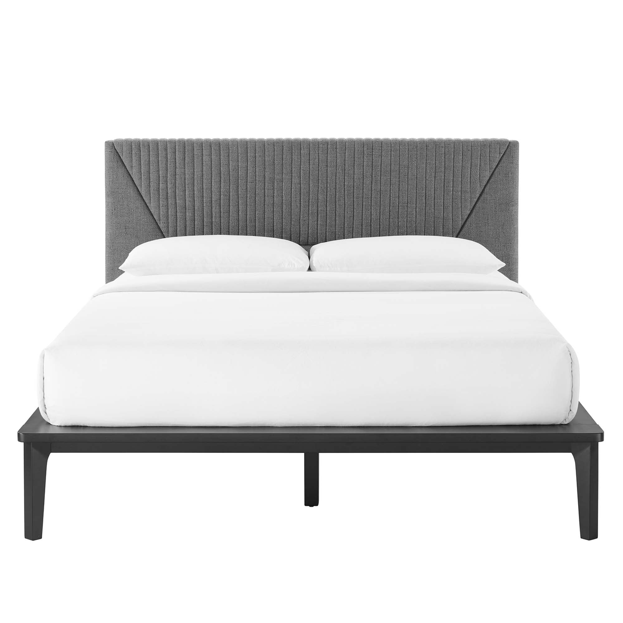 Palermo Queen Polyester Upholstered Platform Bed Padded Headboard Design