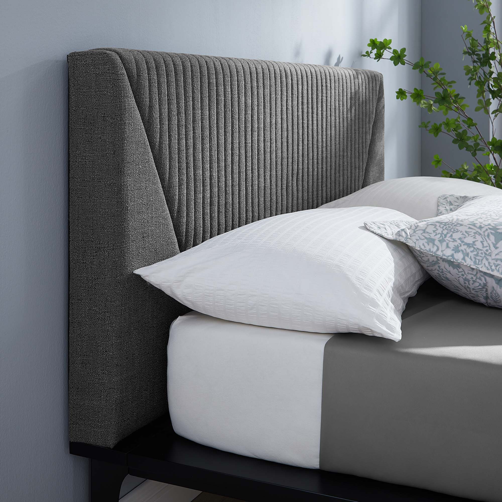 Palermo Queen Polyester Upholstered Platform Bed Padded Headboard Design