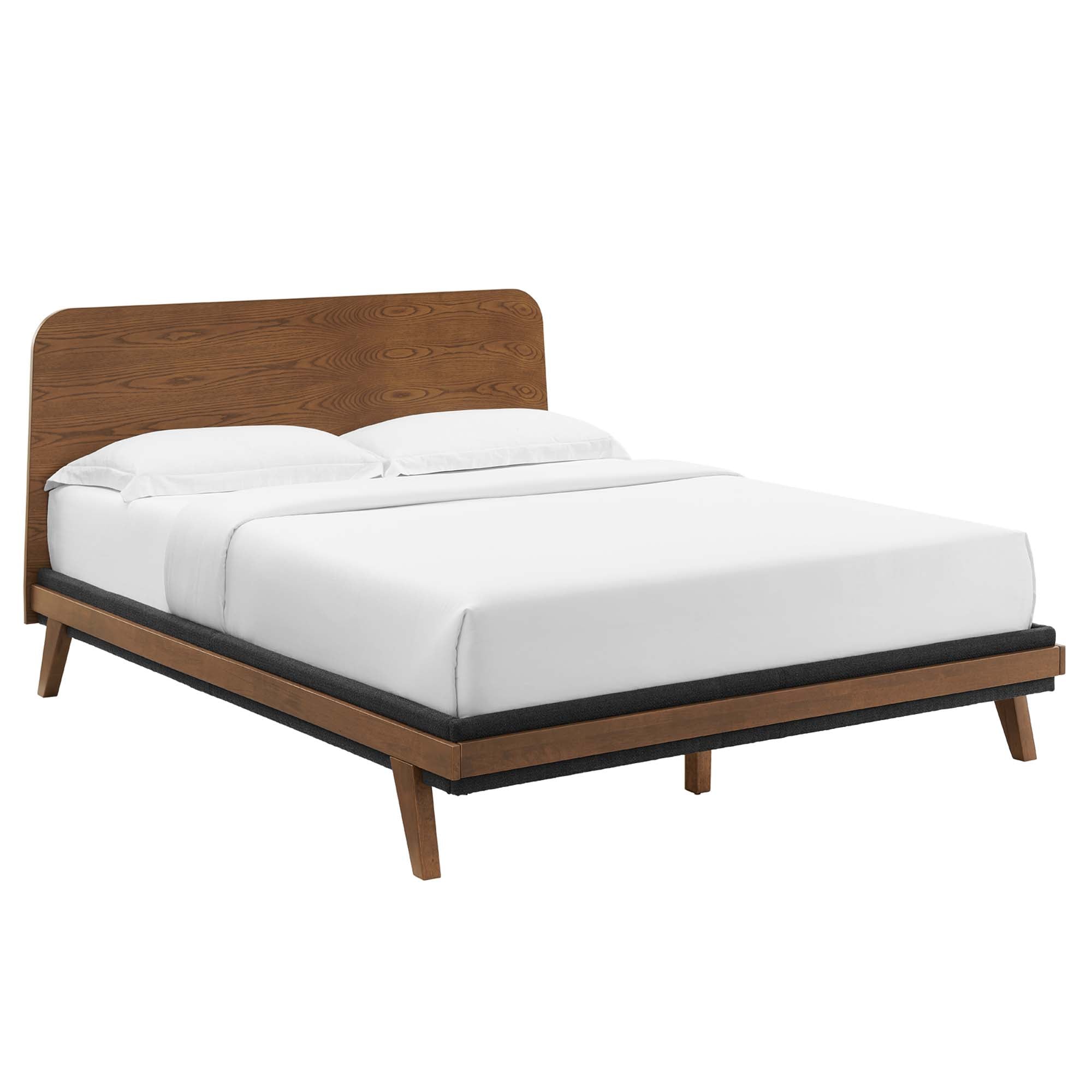 Senjo Walnut Queen Size Platform Bed – Wood Veneer Frame