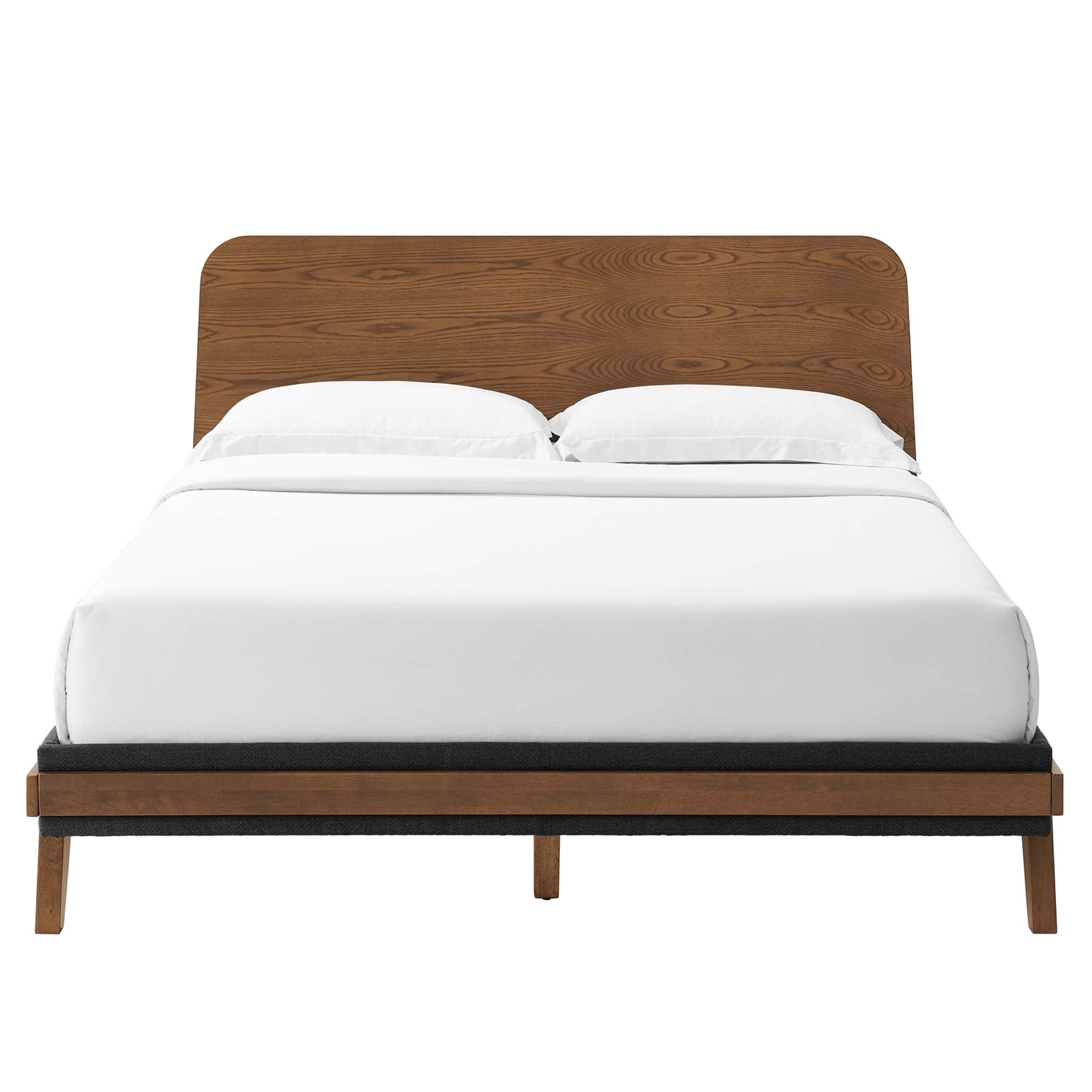 Senjo Walnut Queen Size Platform Bed – Wood Veneer Frame