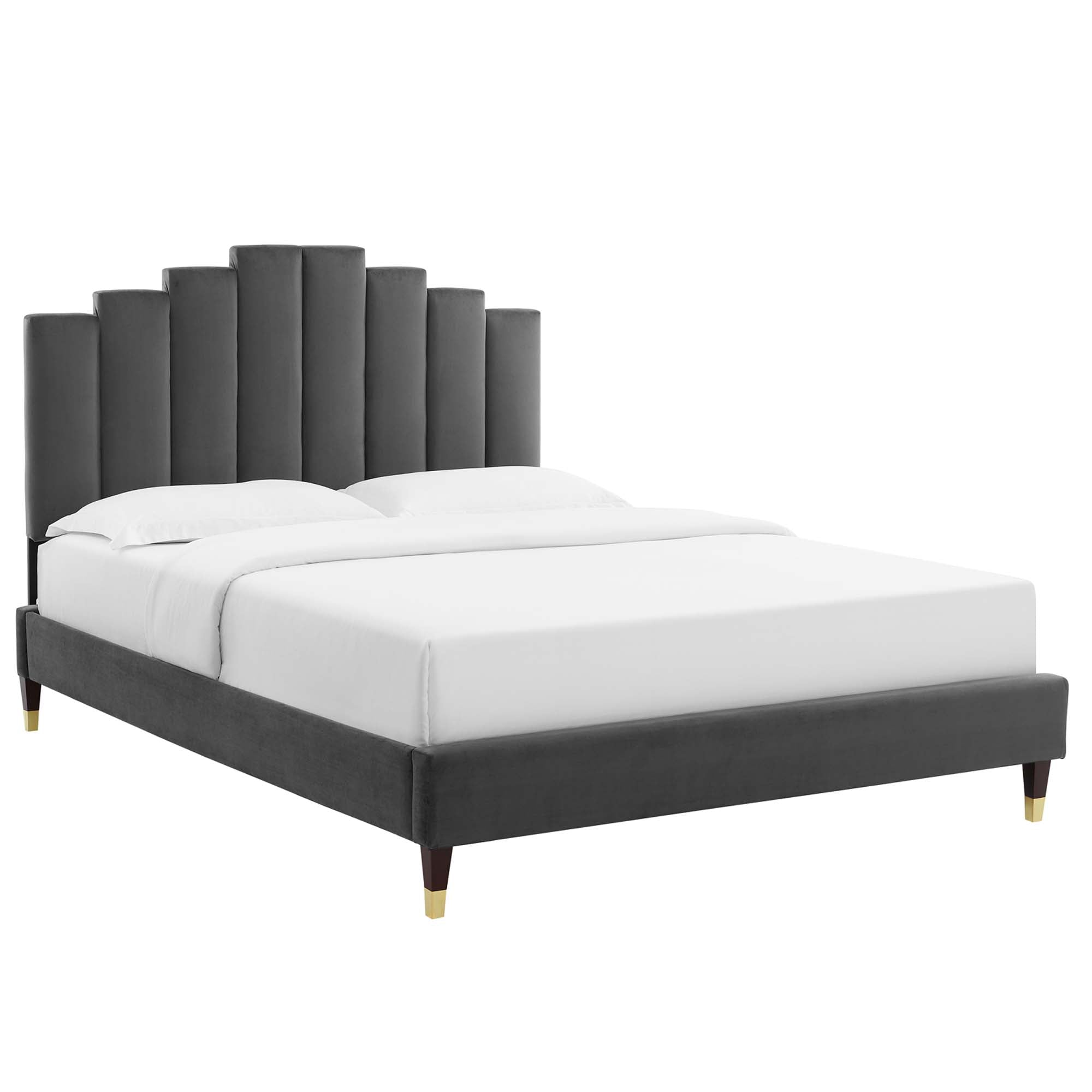 Queen Bremra Performance Velvet Platform Bed – Dusty Rose Stain-Resistant Upholstered