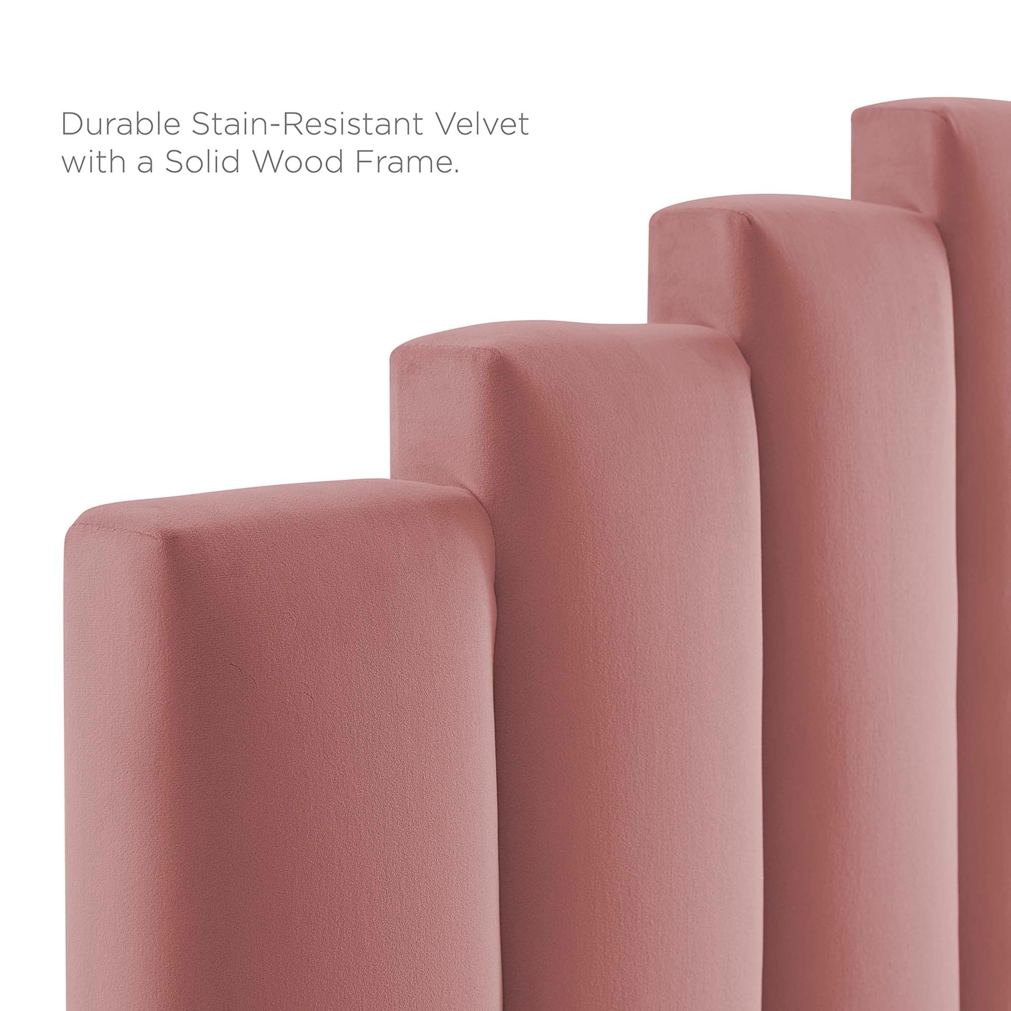 Queen Bremra Performance Velvet Platform Bed – Dusty Rose Stain-Resistant Upholstered