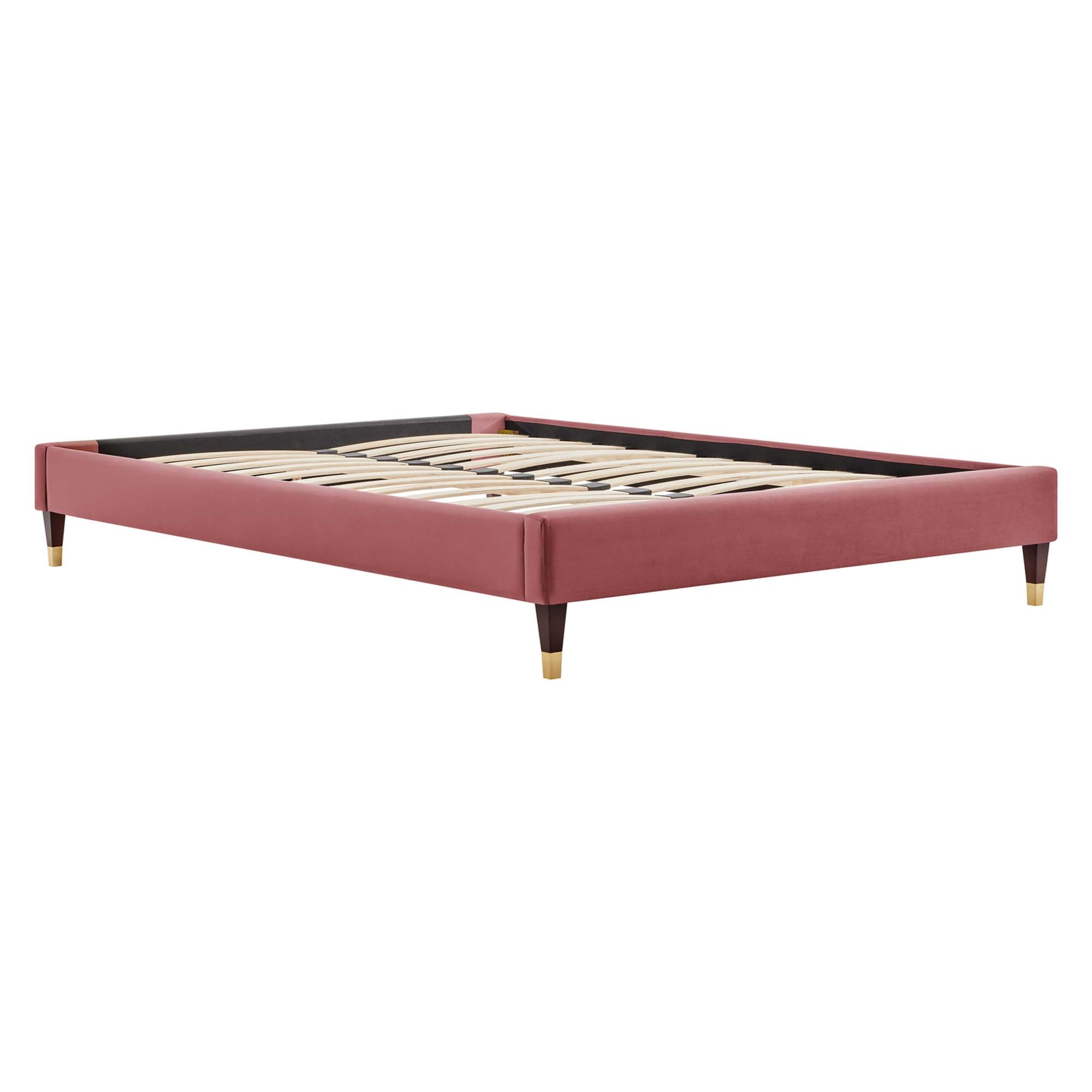 Queen Bremra Performance Velvet Platform Bed – Dusty Rose Stain-Resistant Upholstered