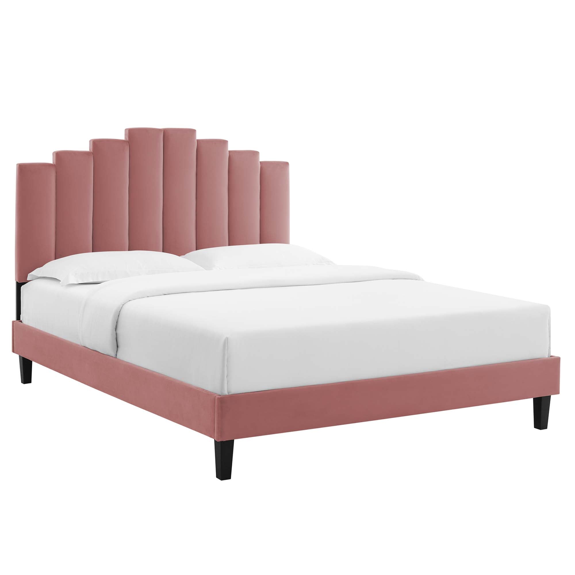 Ardyn Light Grey Queen Performance Velvet Platform Bed – Channel Tufted Glam Design