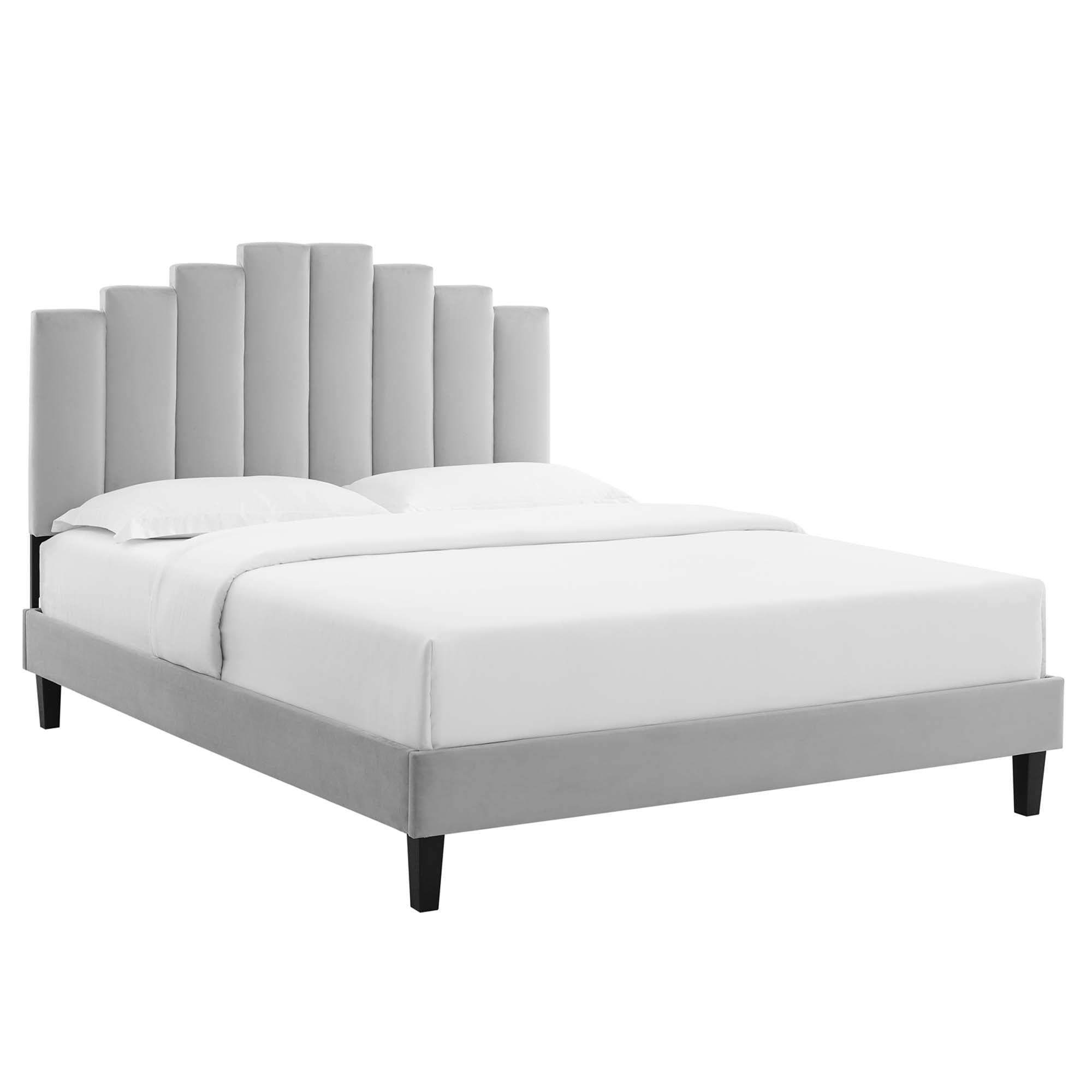 Ardyn Light Grey Queen Performance Velvet Platform Bed – Channel Tufted Glam Design